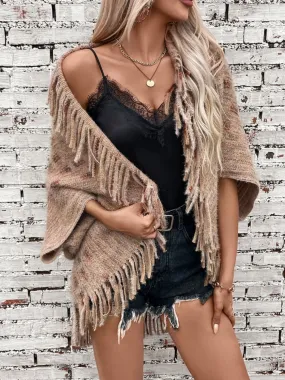 Fringe Open Front Half Sleeve Poncho