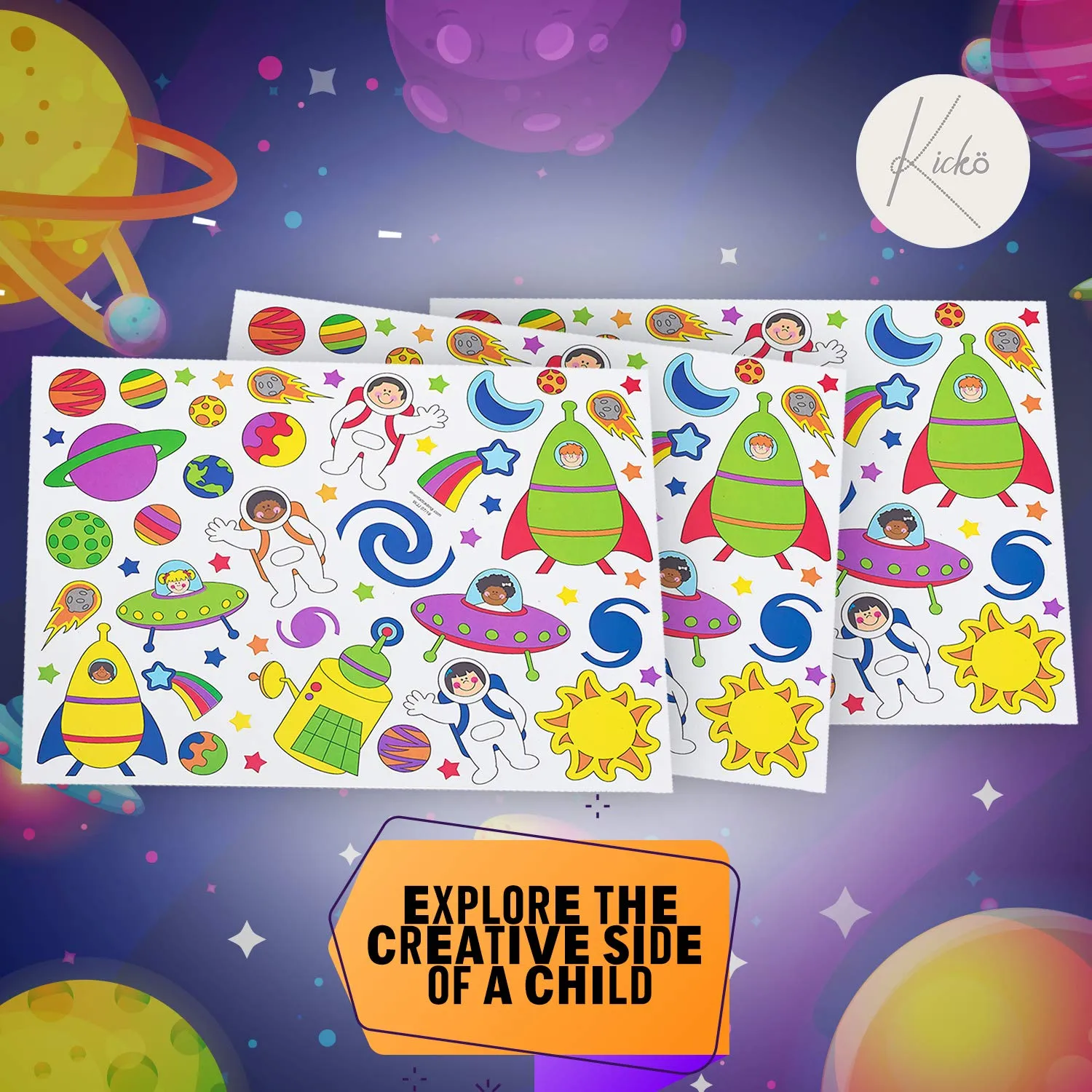 Kicko Make a Solar System Sticker - Set of 12 Galactic Stickers Scene for Birthday Treat