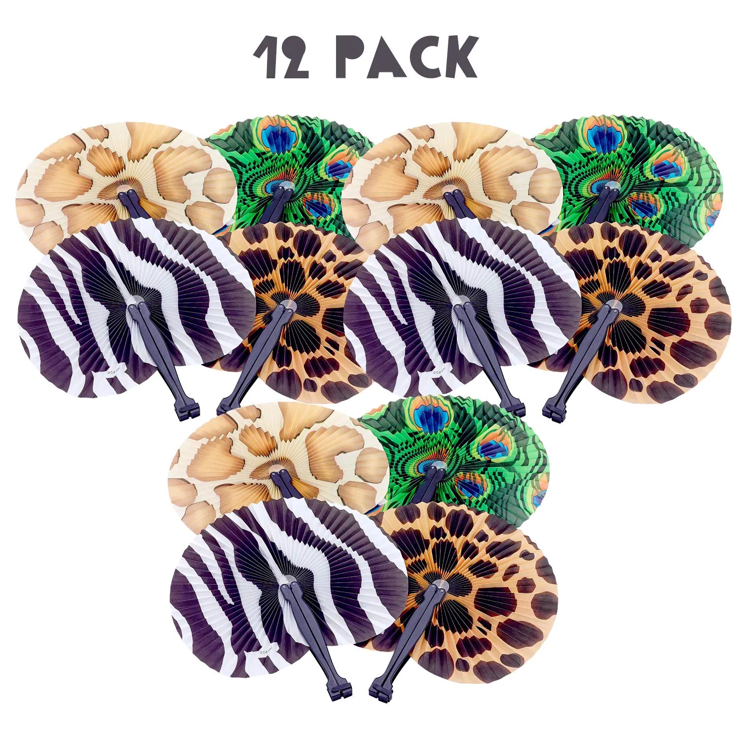 Kicko Safari Folding Fans - 12 Pack - for Kids, Party Favors, Stocking Stuffers, Classroom