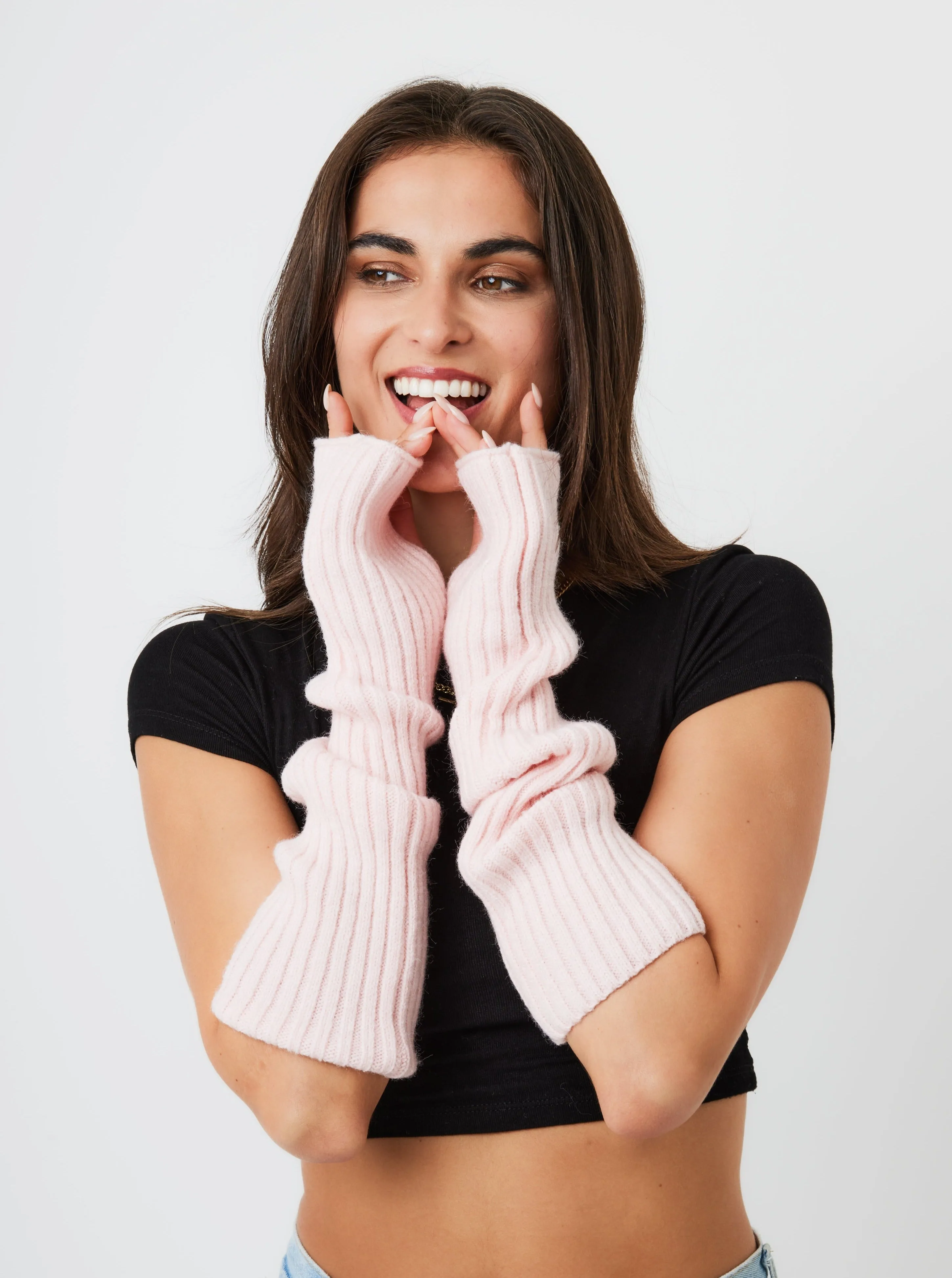 Knitted Arm Warmers in Pink