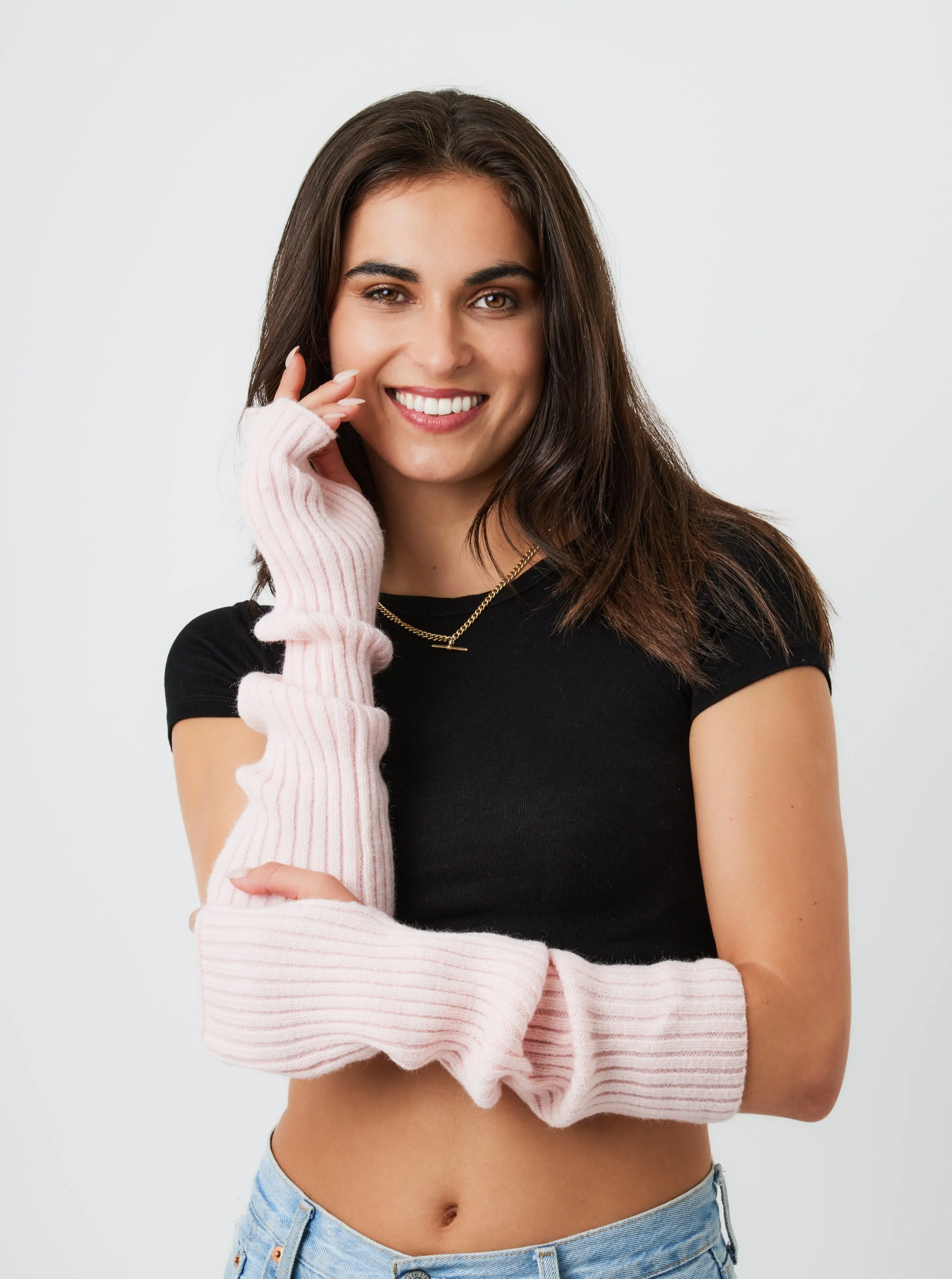 Knitted Arm Warmers in Pink