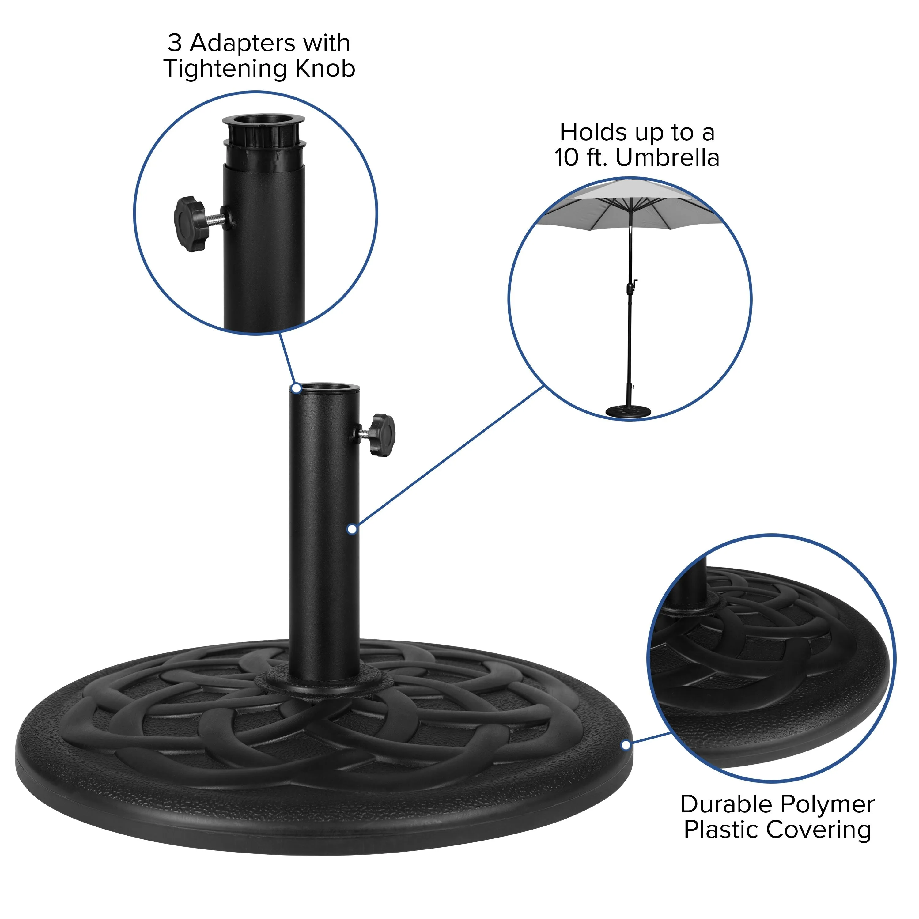 Kona Universal Cement Patio Umbrella Base with Weatherproof Plastic Polymer Coating - 19.25" Diameter