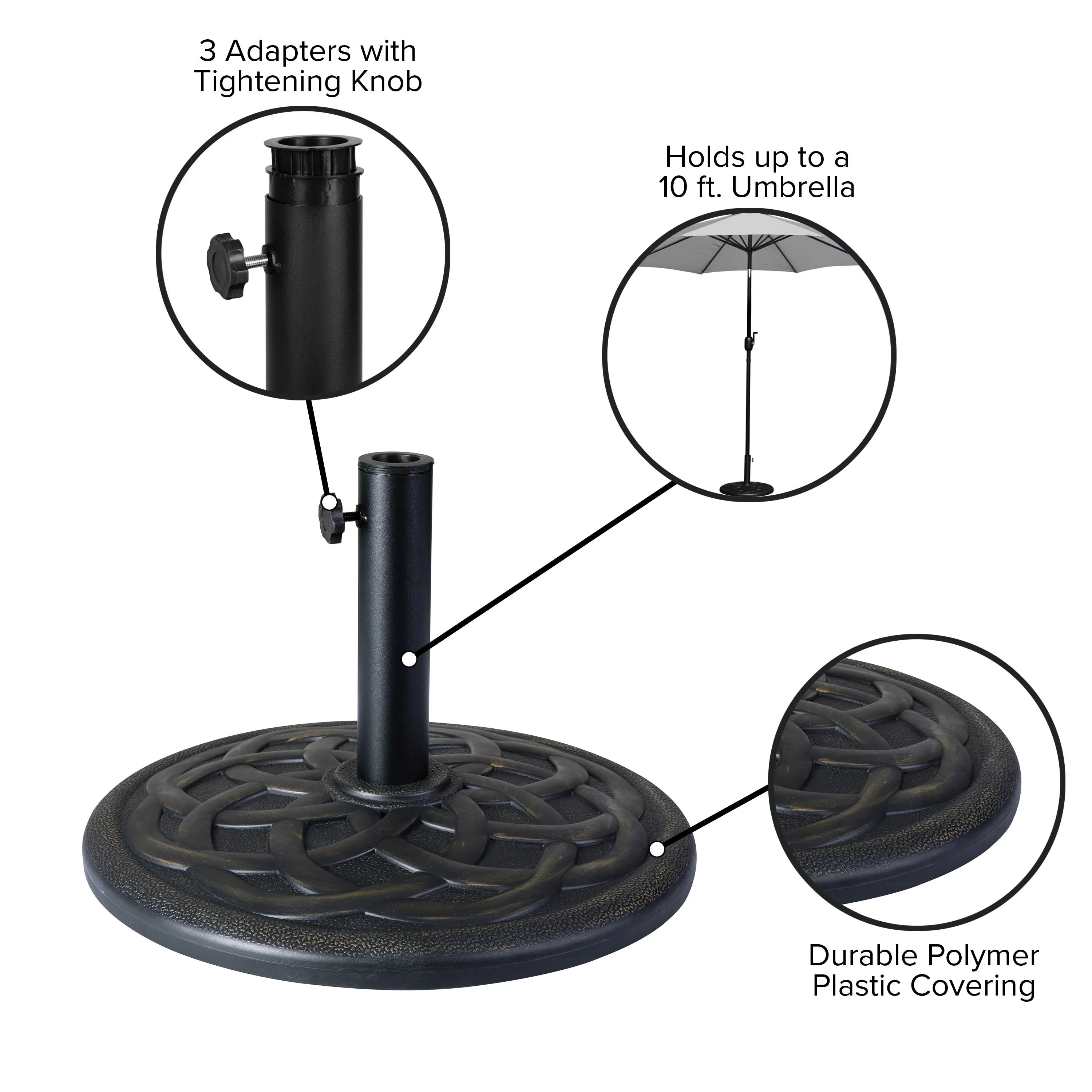 Kona Universal Cement Patio Umbrella Base with Weatherproof Plastic Polymer Coating - 19.25" Diameter