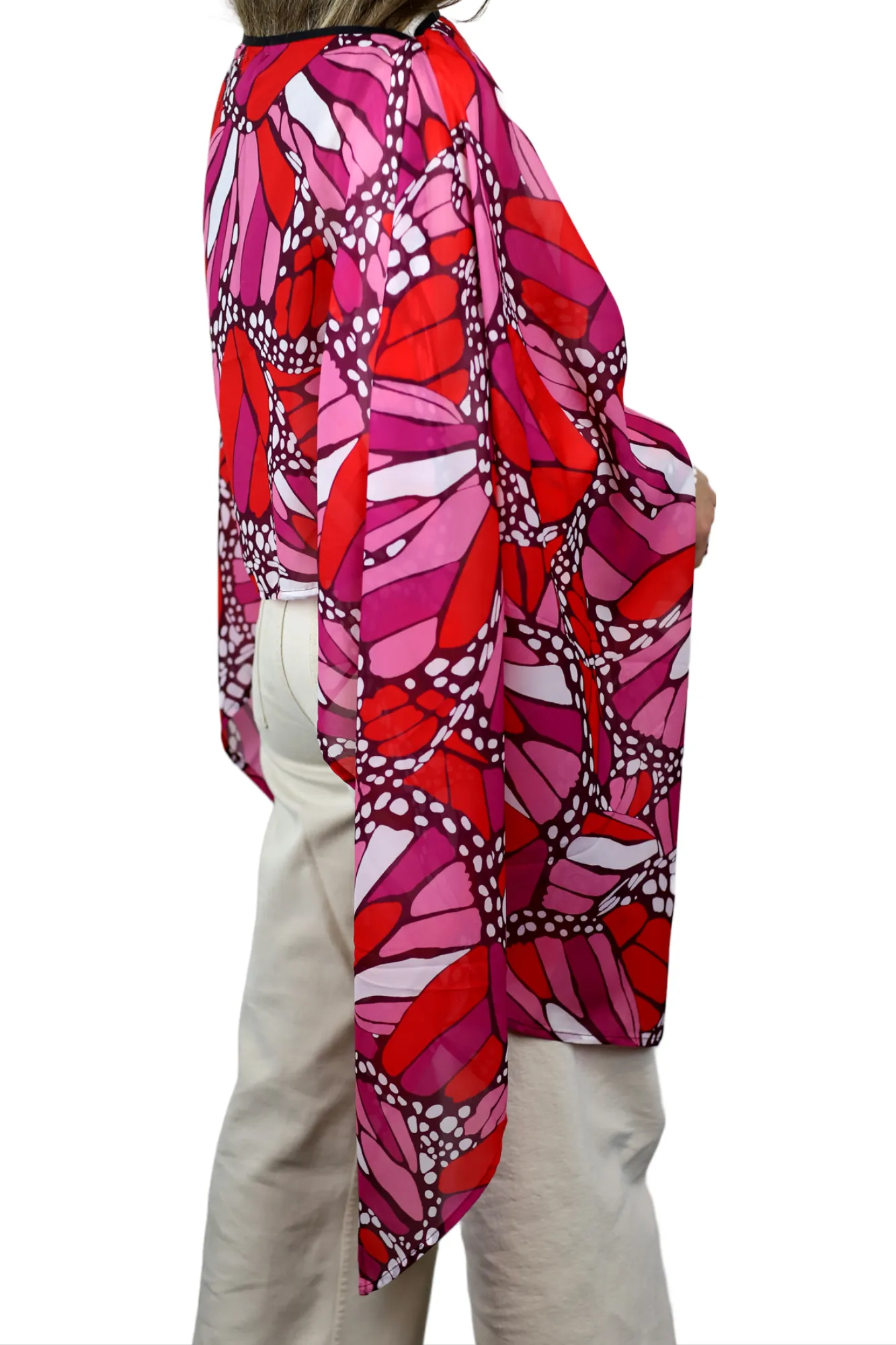 La Fiorentina Butterfly Wings Print Poncho - 100% Polyester - Fuchsia