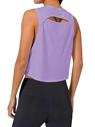 LASLULU Womens Workout Top Sleeveless Sport Shirts Flowy Crop Casual Tunic Tops Athletic Muscle Tank Running Yoga Tank Top Gym Crop Top for Teen Girls(Purple Medium)