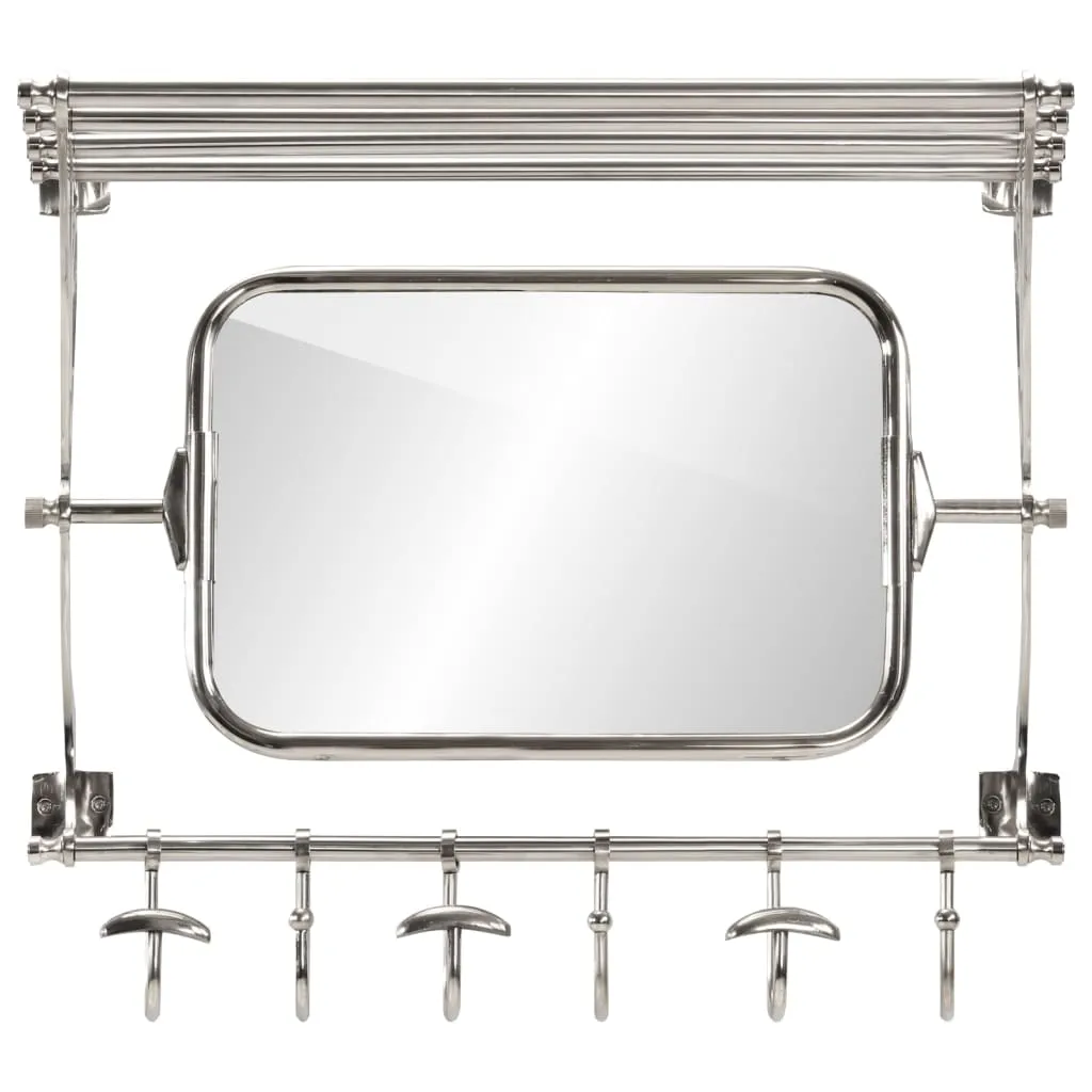 Luggage Rack with Coat Hangers & Mirror Wall Mounted Aluminium