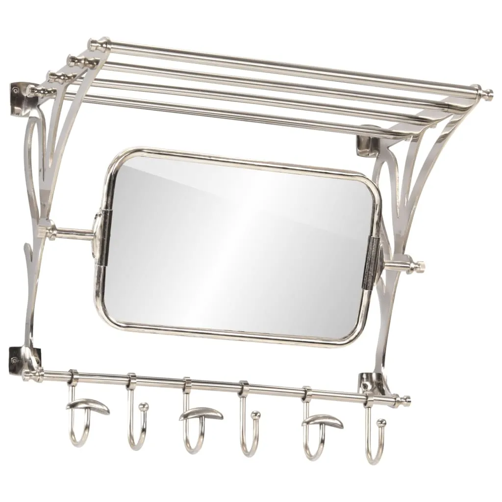 Luggage Rack with Coat Hangers & Mirror Wall Mounted Aluminium