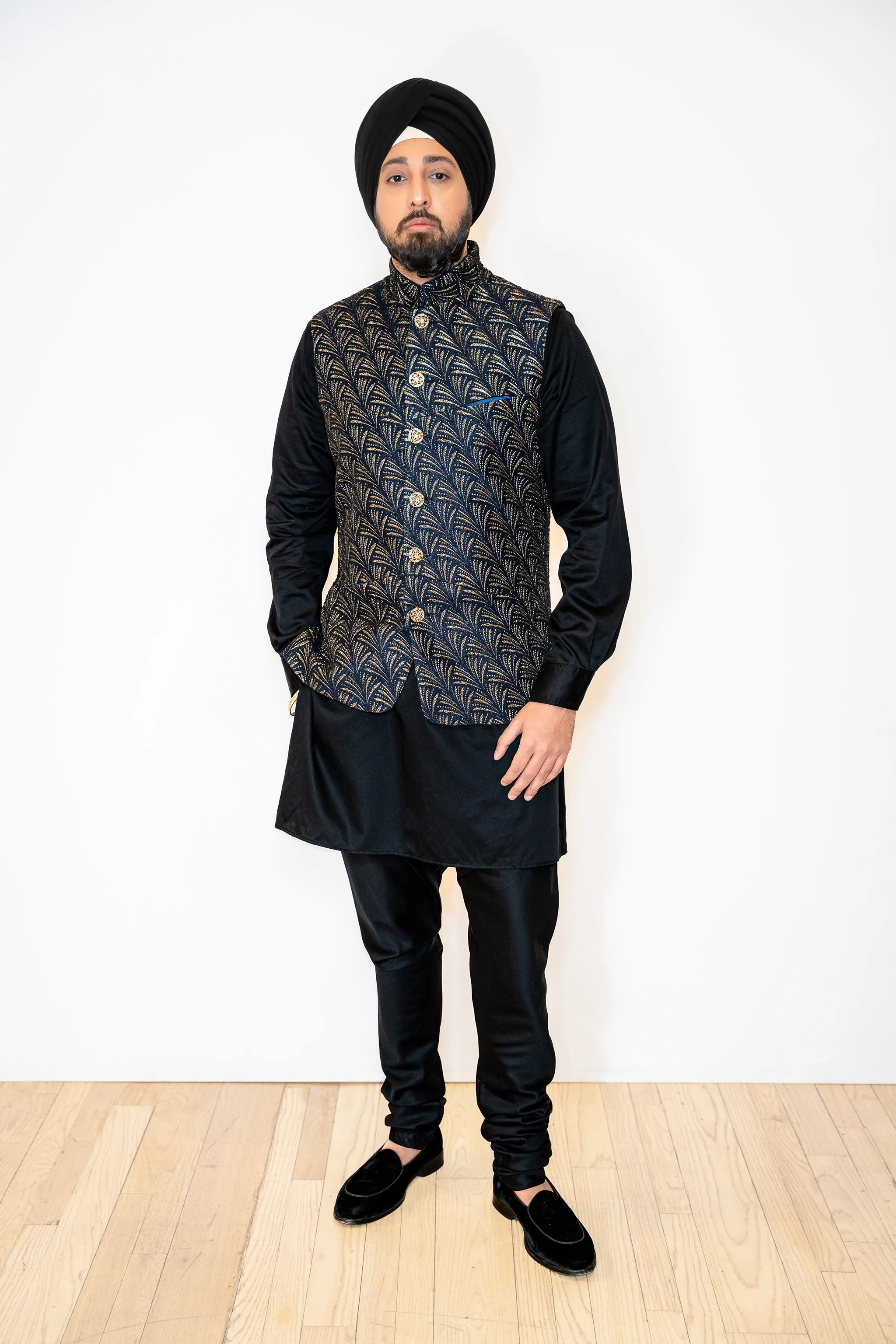 MADHIR Navy and Gold Nehru Vest