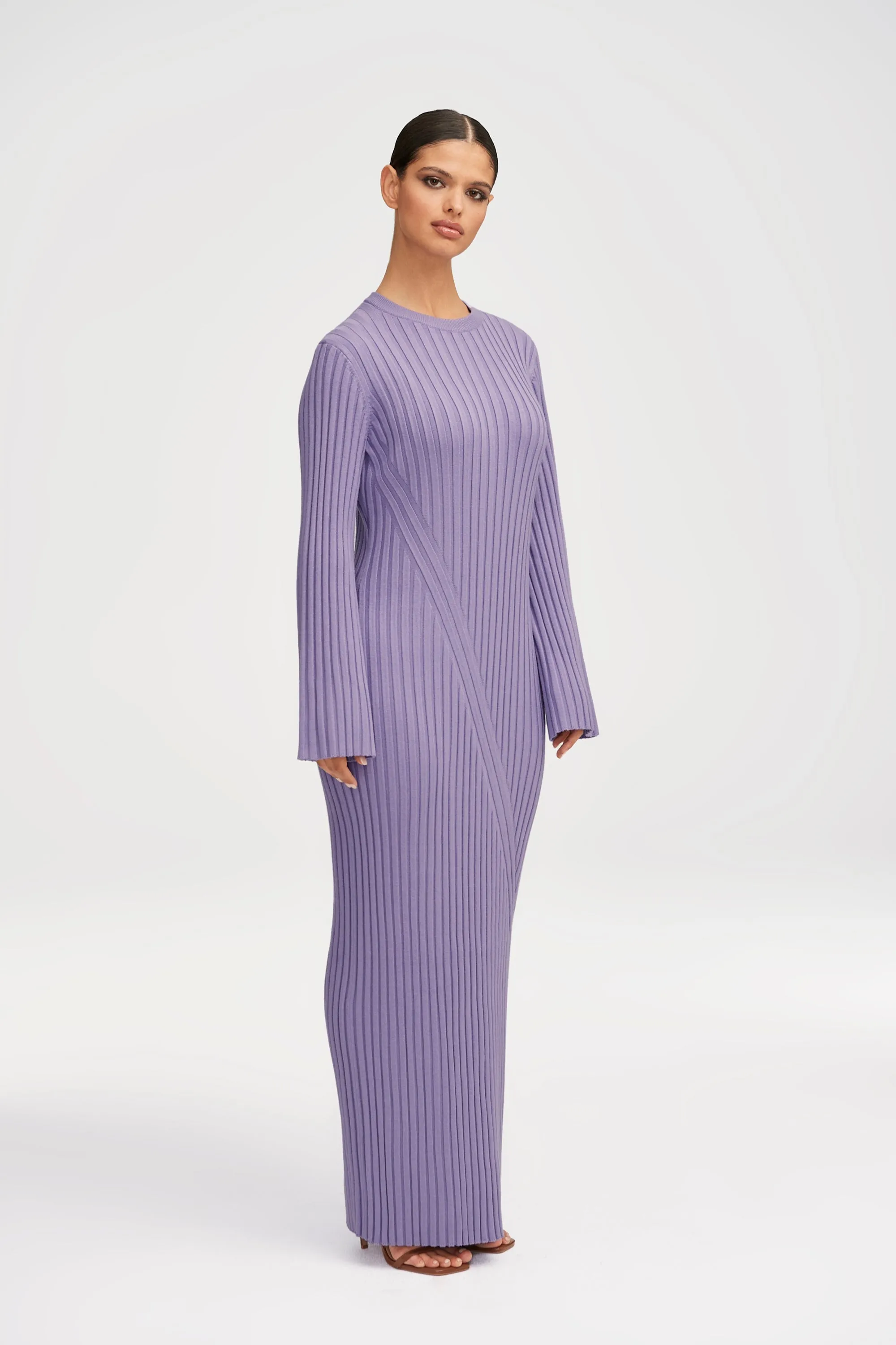 Melanie Ribbed Knit Maxi Dress - Lavender