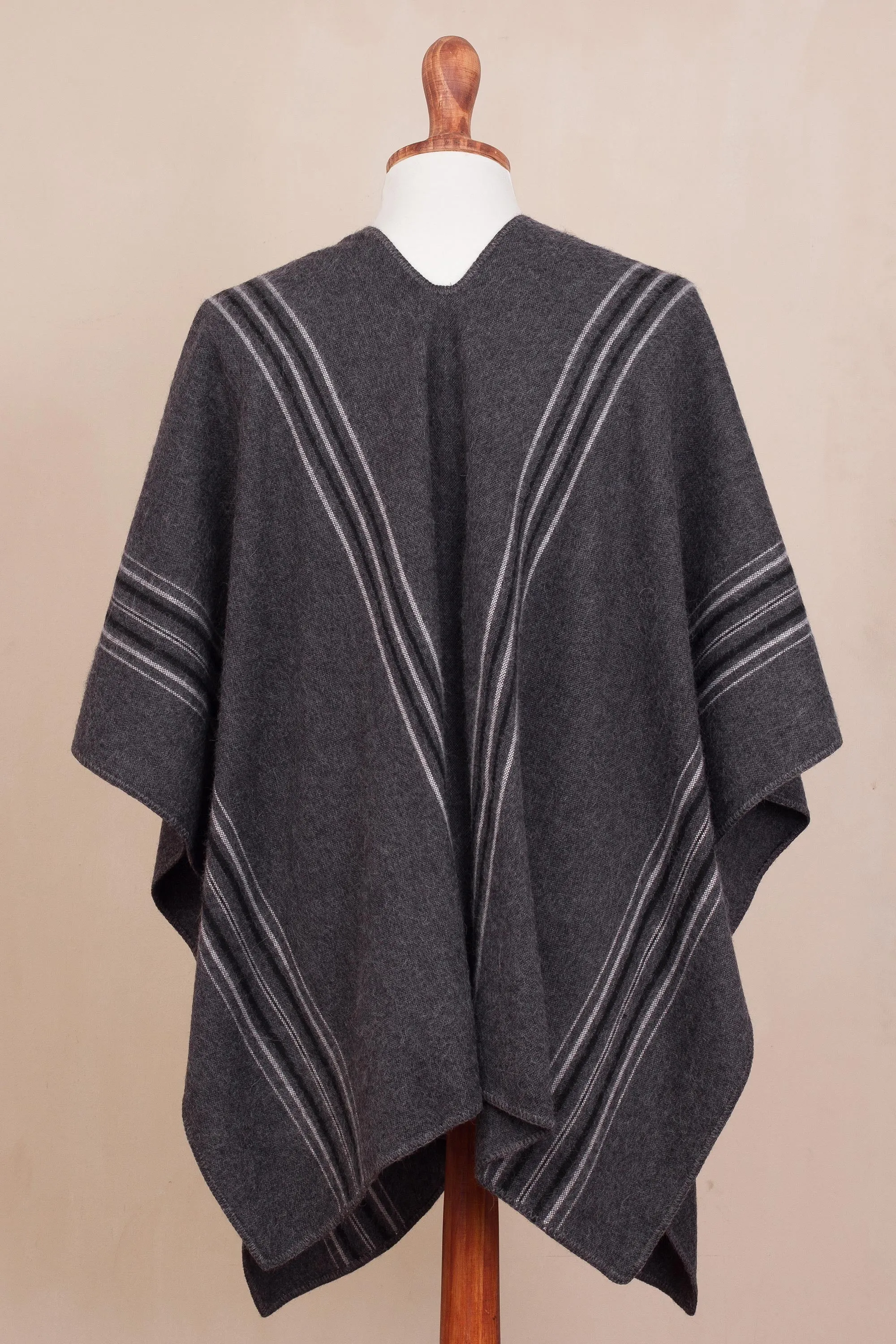 Men's Alpaca Blend Poncho in Graphite from Peru - Chic Andes in Graphite | NOVICA