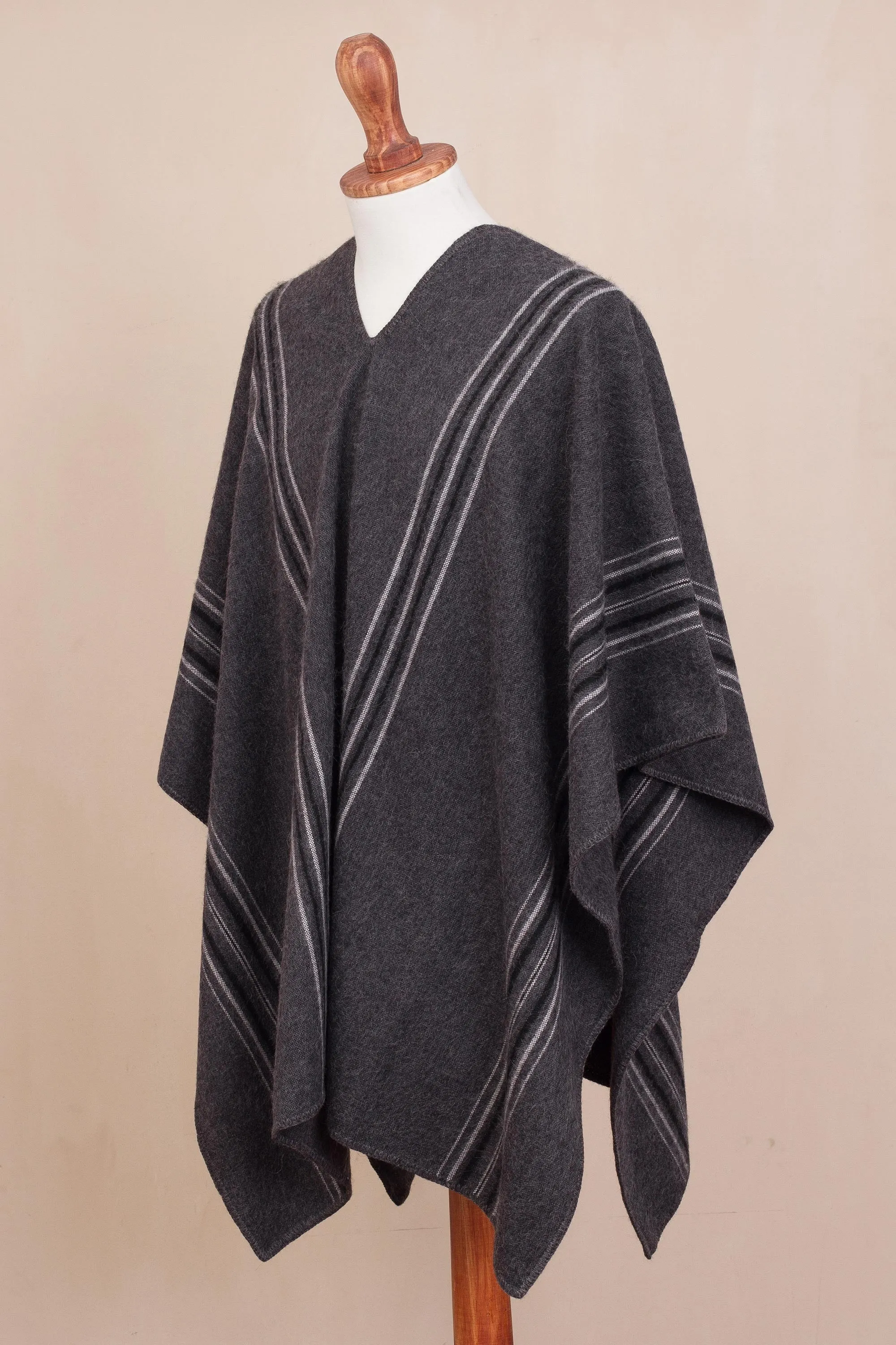 Men's Alpaca Blend Poncho in Graphite from Peru - Chic Andes in Graphite | NOVICA