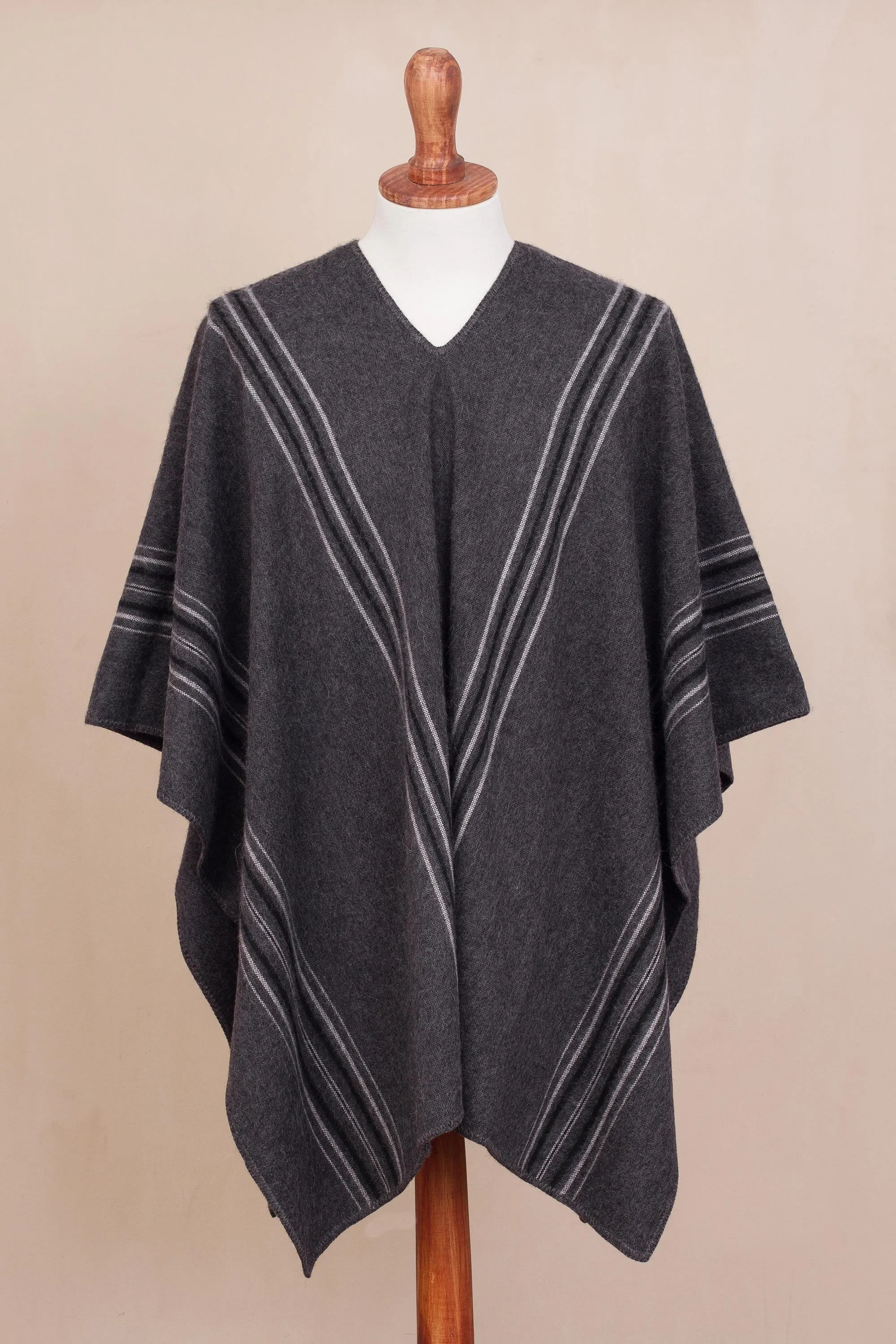 Men's Alpaca Blend Poncho in Graphite from Peru - Chic Andes in Graphite | NOVICA