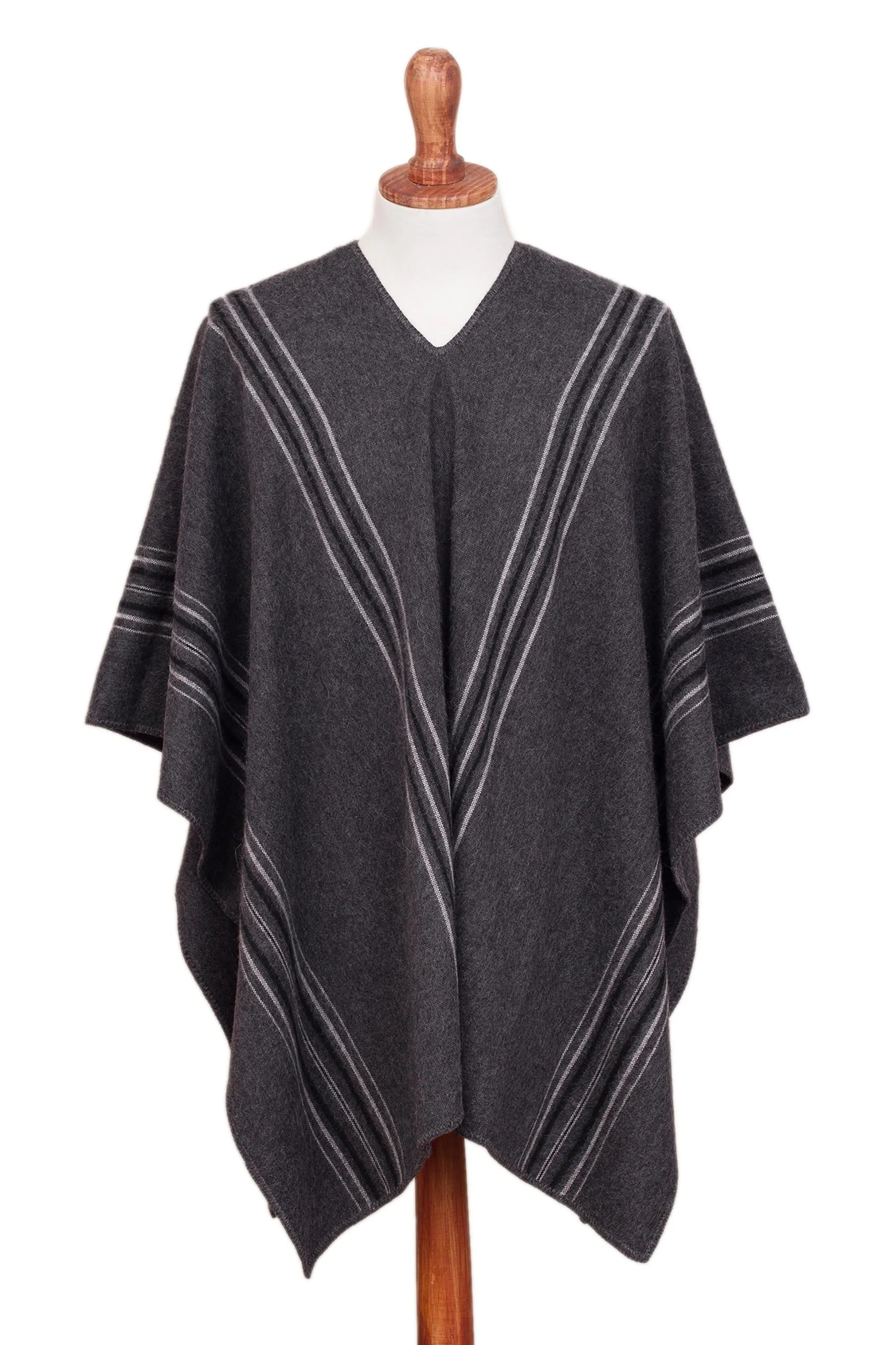 Men's Alpaca Blend Poncho in Graphite from Peru - Chic Andes in Graphite | NOVICA