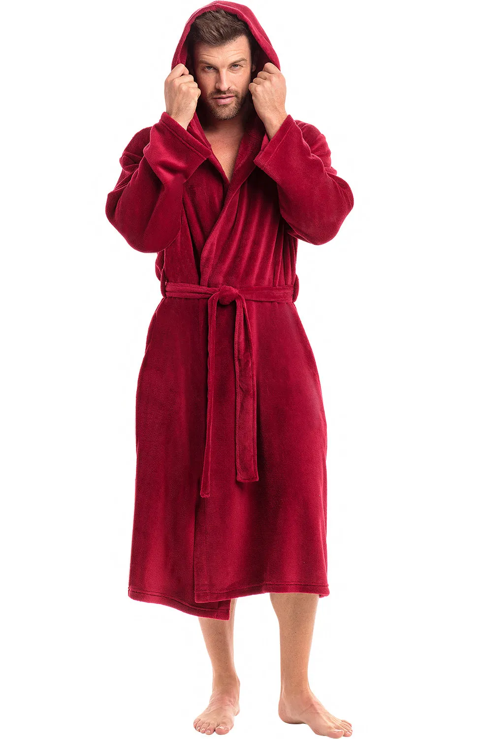 Men's Lightweight Fleece Robe with Hood, Soft Bathrobe