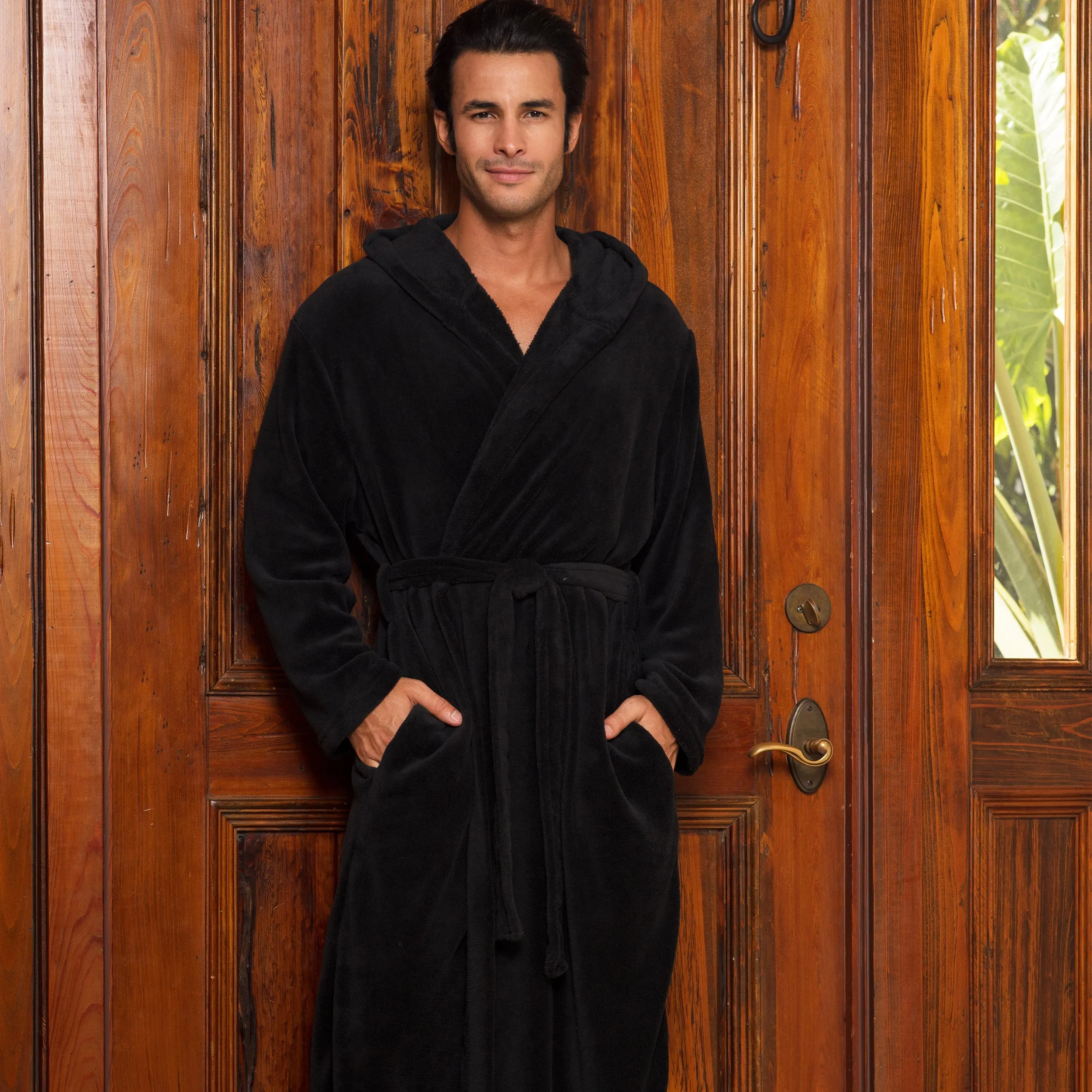 Men's Lightweight Fleece Robe with Hood, Soft Bathrobe