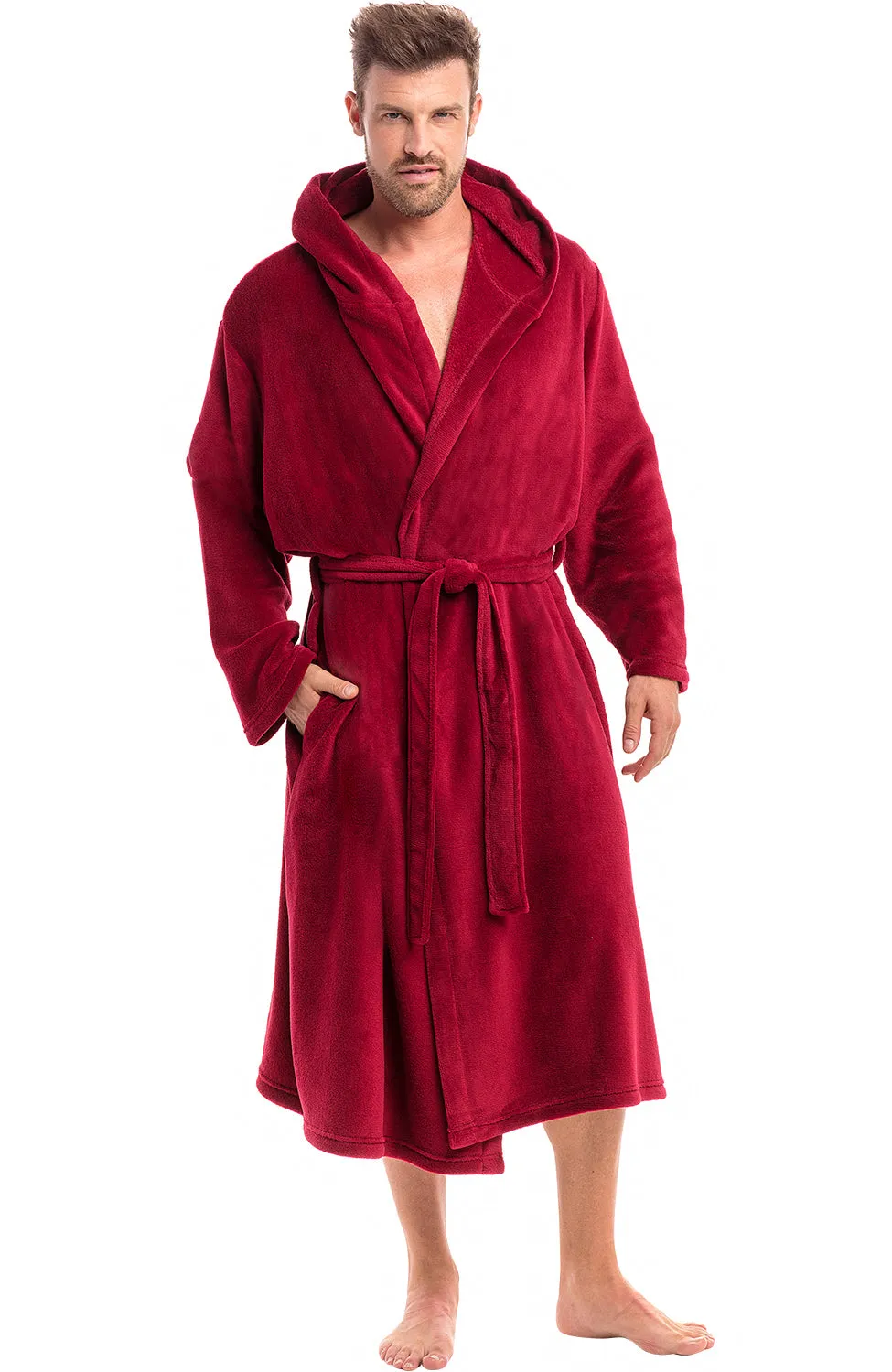 Men's Lightweight Fleece Robe with Hood, Soft Bathrobe