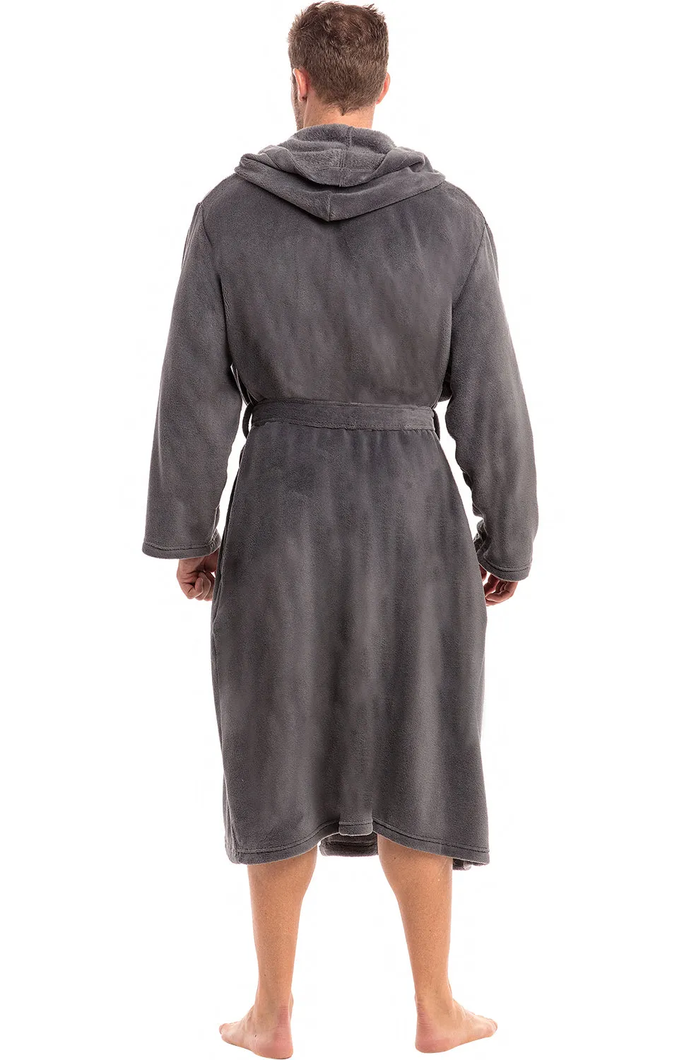 Men's Lightweight Fleece Robe with Hood, Soft Bathrobe