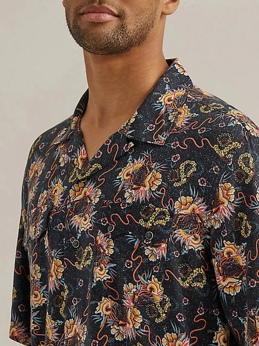 Men's Wrangler Coconut Cowboy Bull Floral Short Sleeve Snap Shirt