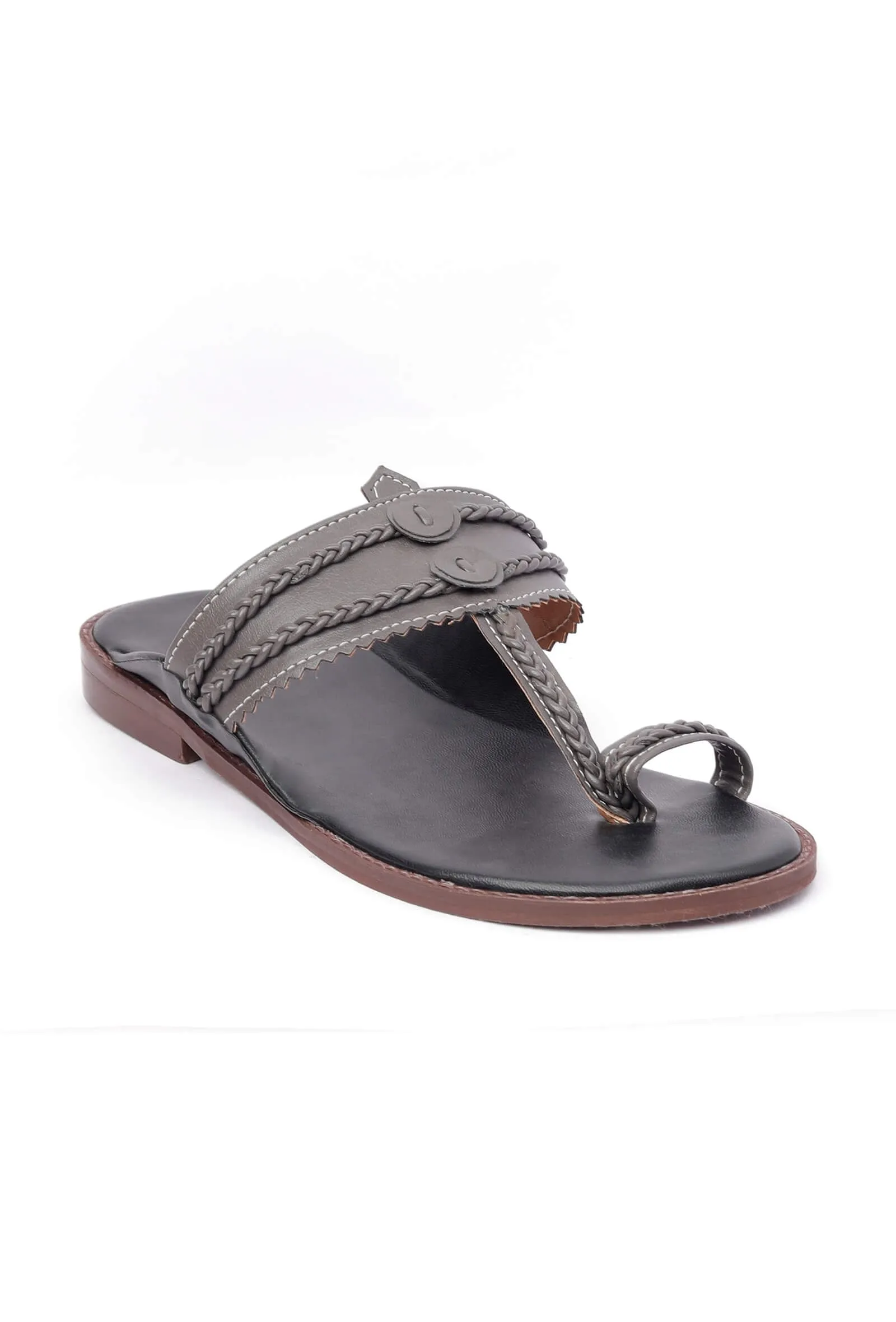 Metal Grey Handcrafted Cruelty-Free Leather Kolhapuri Inspired Chappals