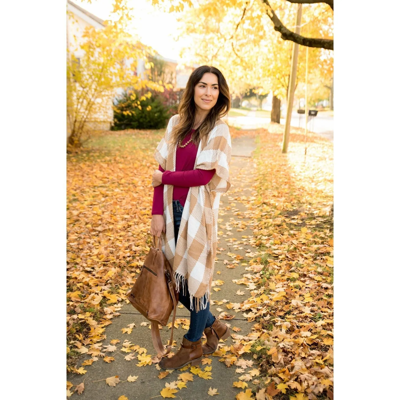 Mocha Grid Poncho