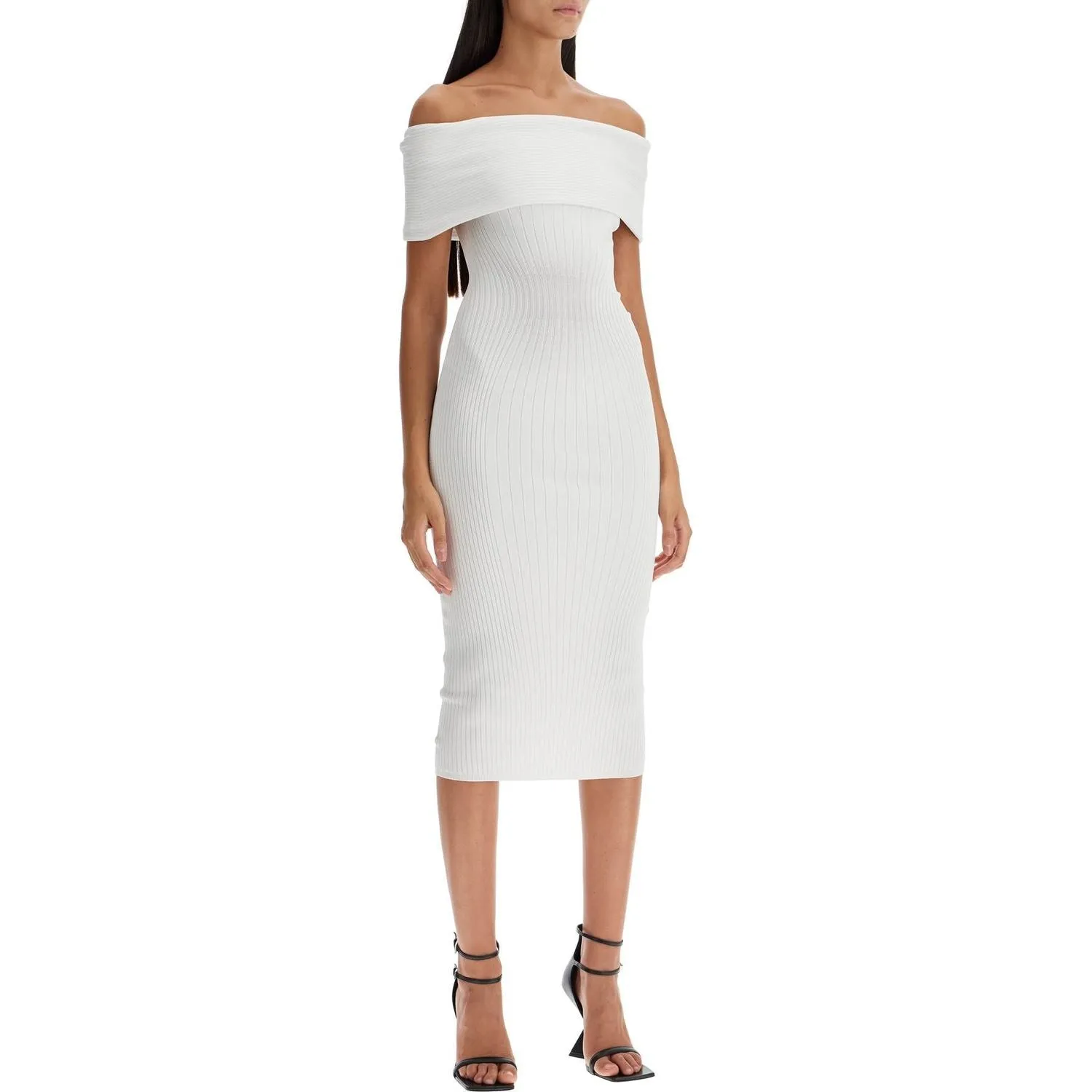 Mugler off-shoulder midi