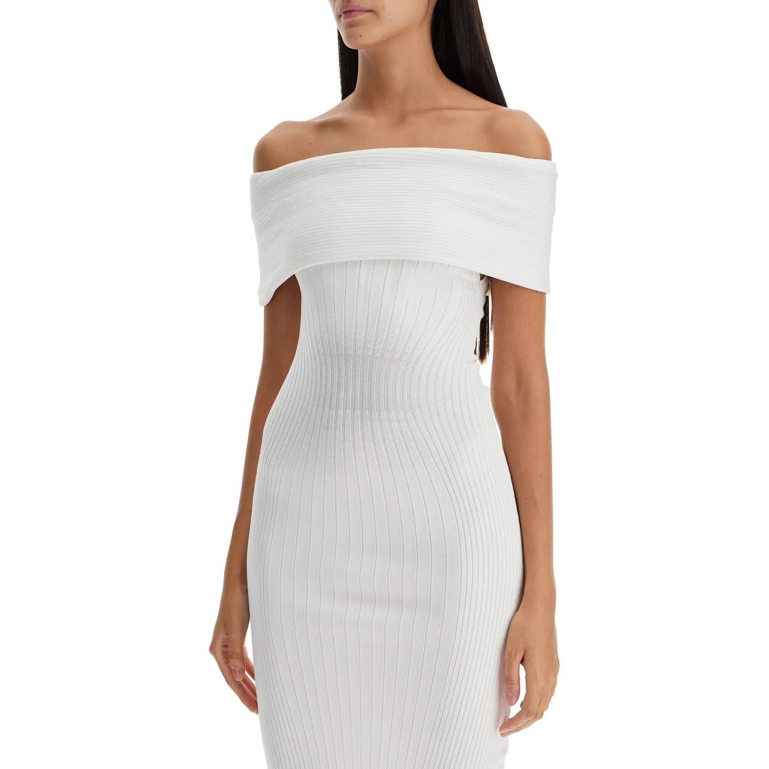 Mugler off-shoulder midi