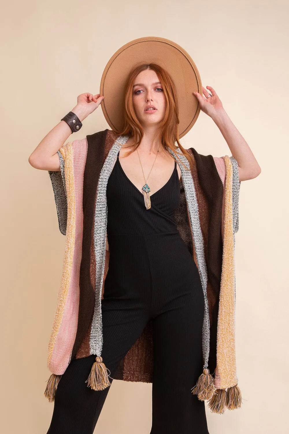 Multi-color Striped Tassel Poncho❤