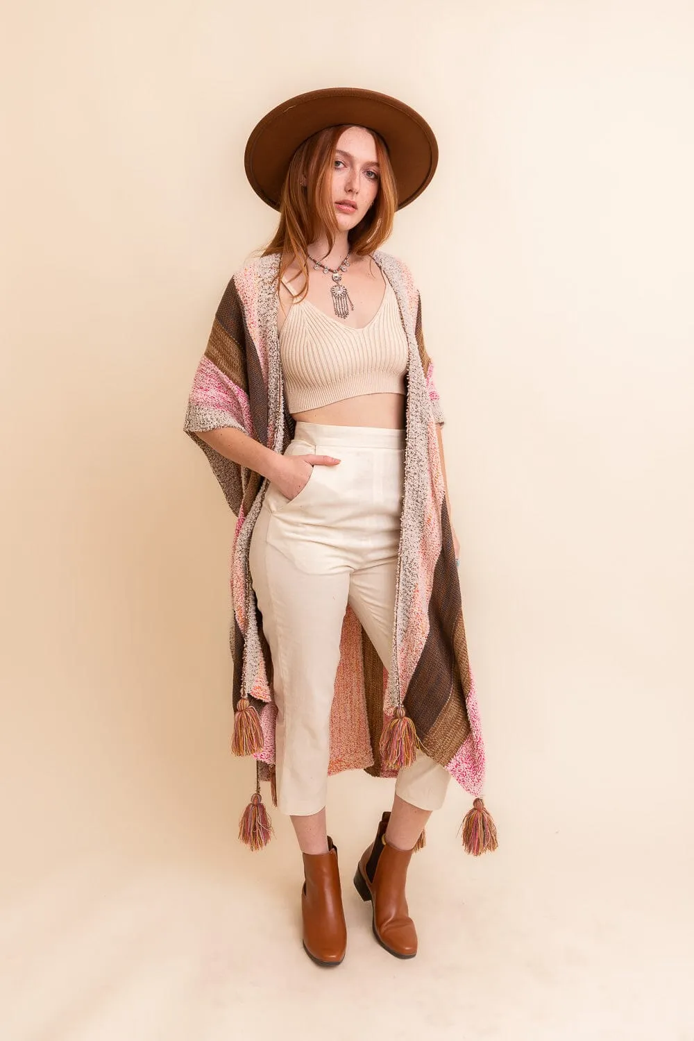 Multi-color Striped Tassel Poncho❤