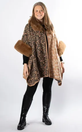 Multi Pattern Poncho | Camel