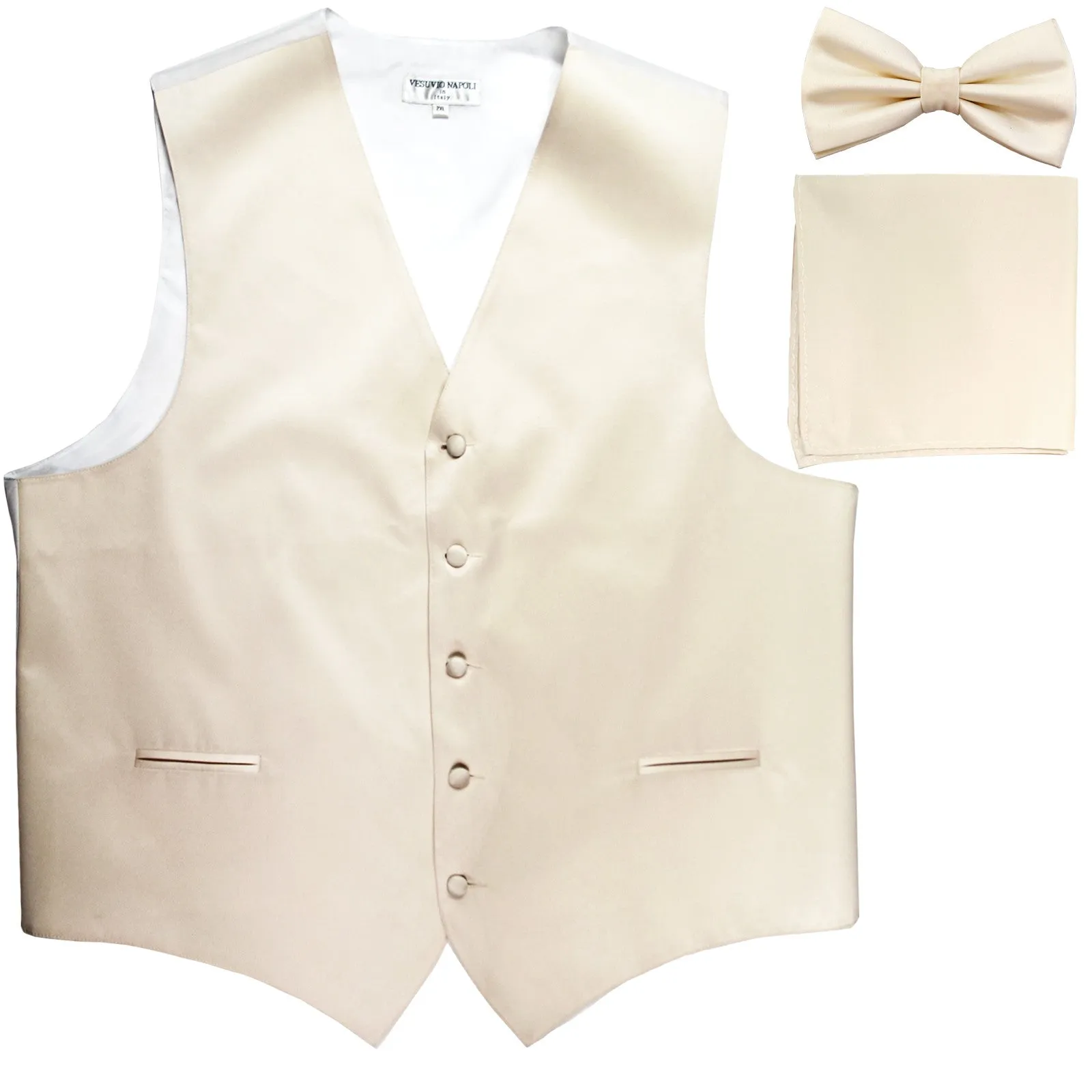 New Men's formal vest Tuxedo Waistcoat_bowtie & hankie set wedding prom ivory