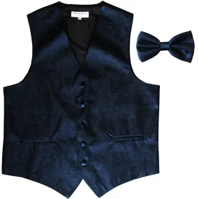 New Men's Formal Vest Tuxedo Waistcoat_bowtie paisley pattern wedding navy