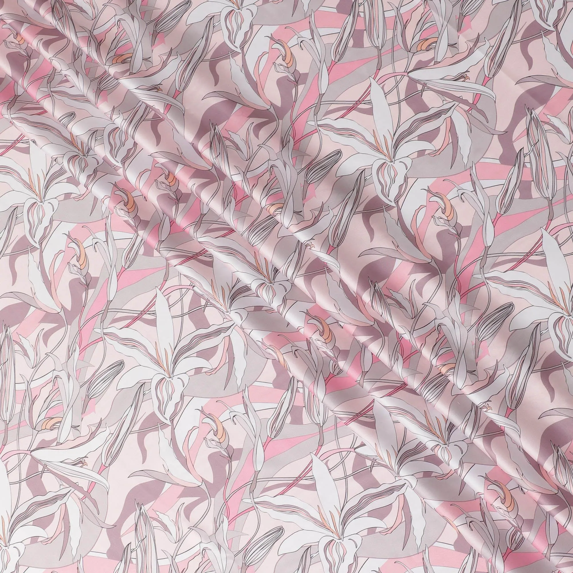 Off white synthetic modal satin fabric with multicolor print in floral design-D15015