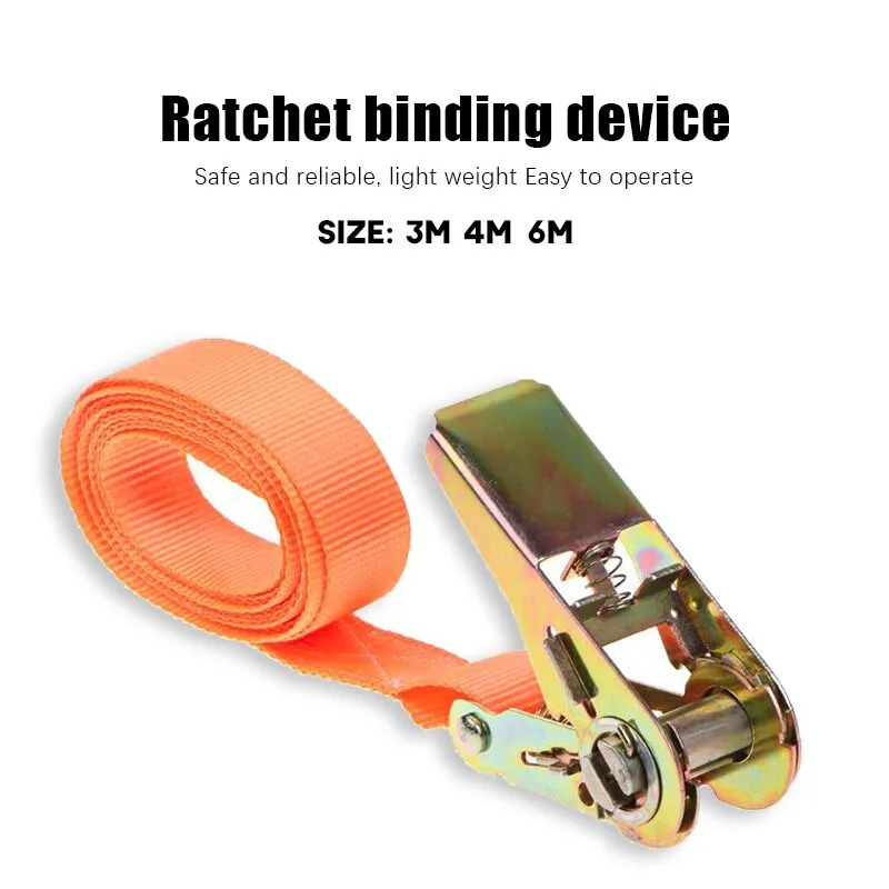 Orange Porable Heavy Duty Tie Down Cargo Strap Luggage Lashing Strong Ratchet Strap Belt With Metal Buckle