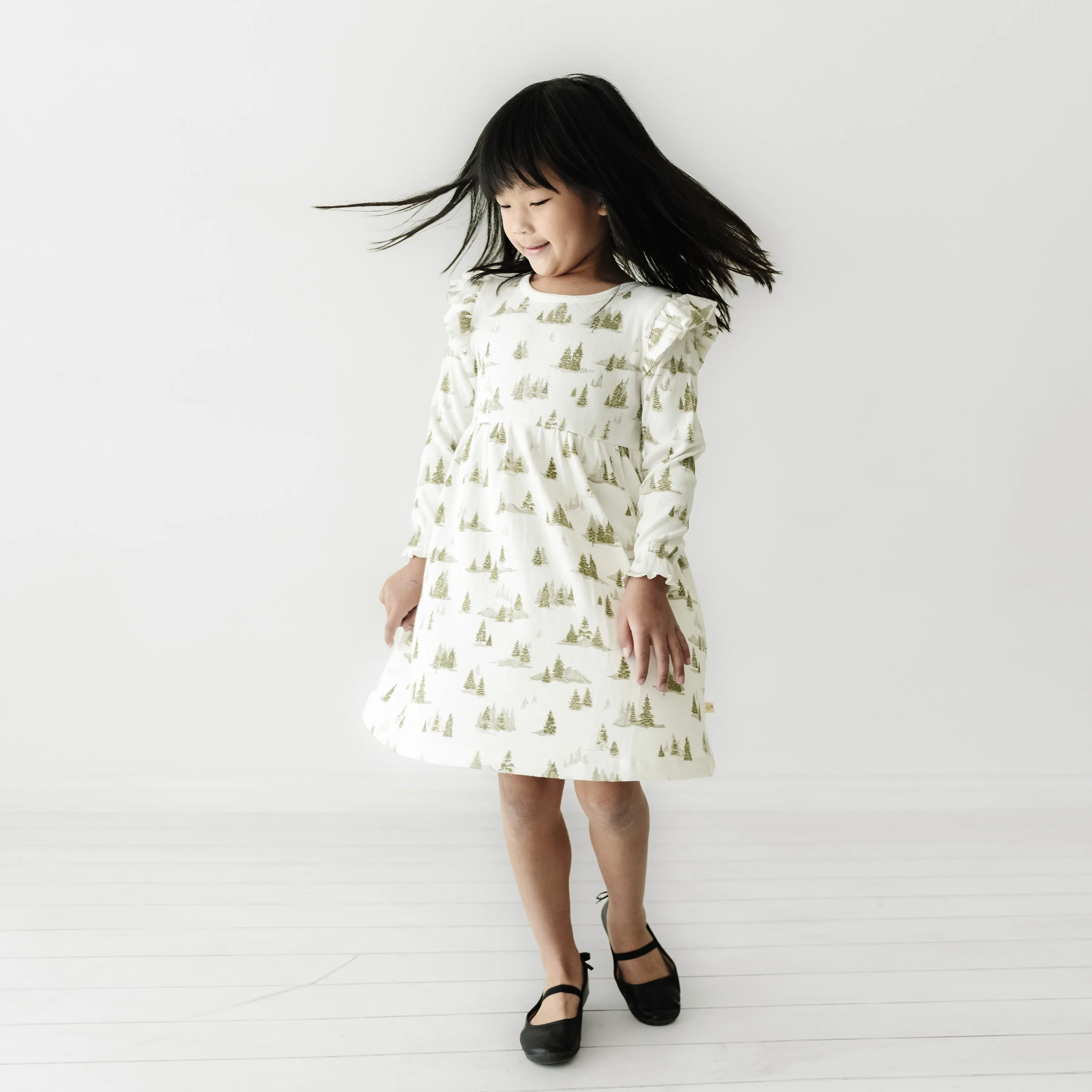 Organic Girls Ruffle Dress - Frosted Fir