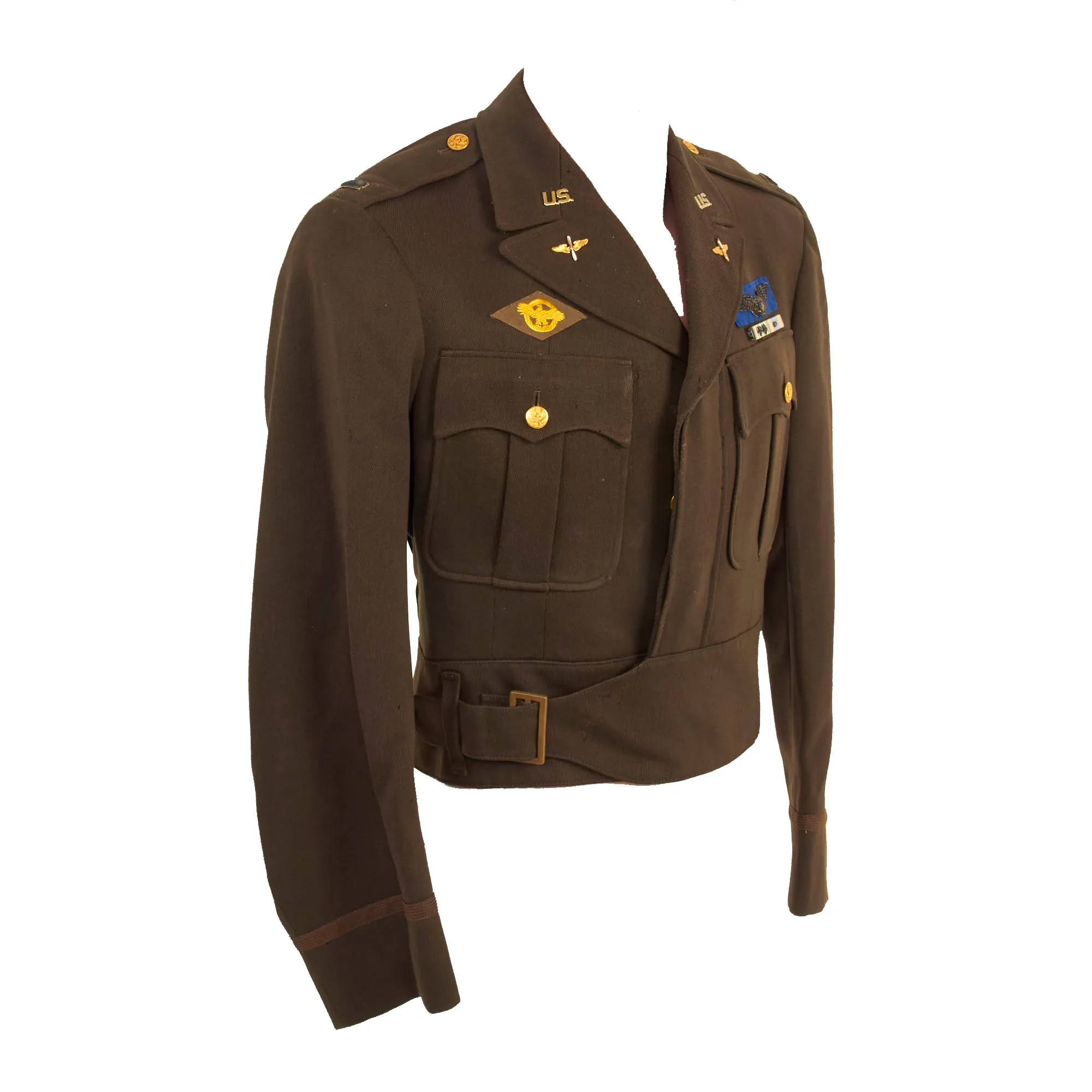 Original U.S. WWII 8th Army Air Forces Custom Tailored Ike Jacket With English Made Insignia and Bullion Hand Embroidered Combat Air Crew Wings