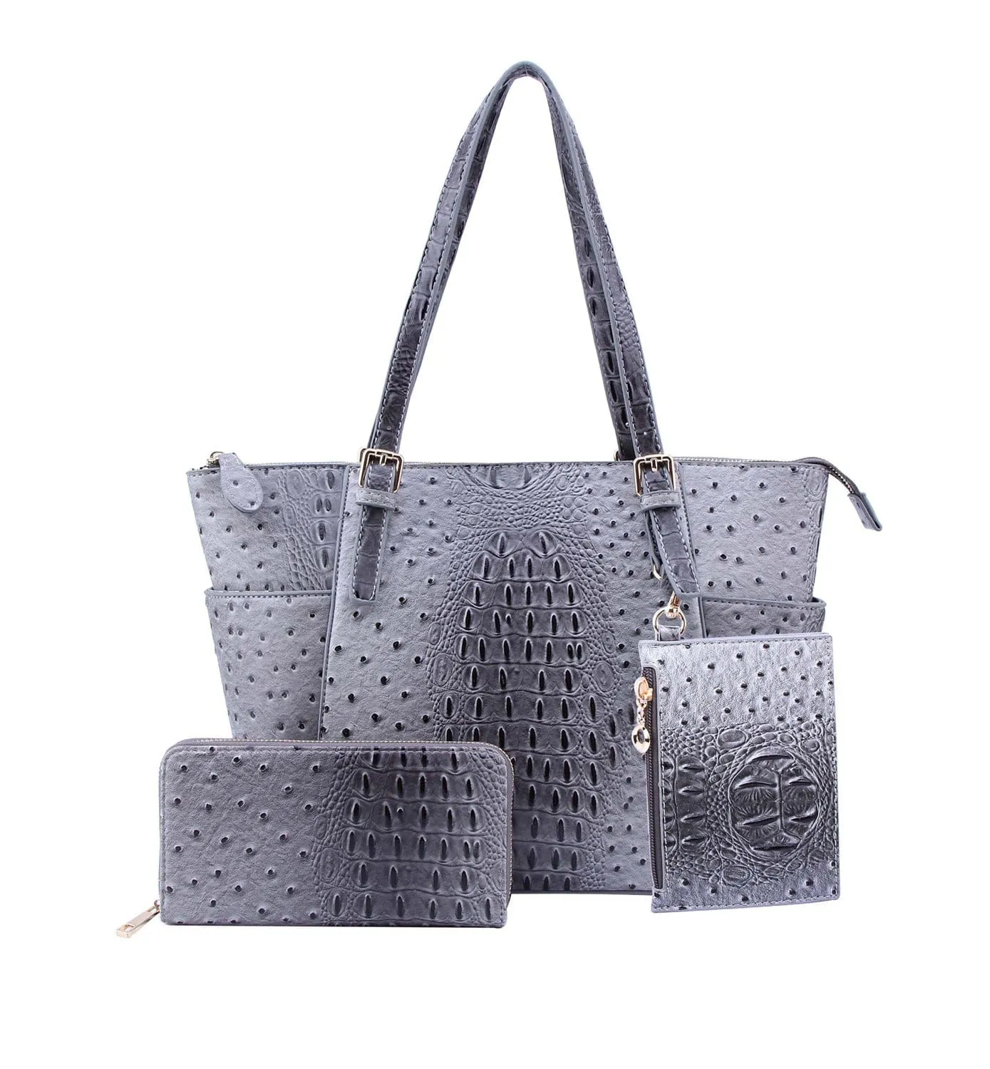 OS1009W 3 Piece Crocodile Pattern Tote Bag Set