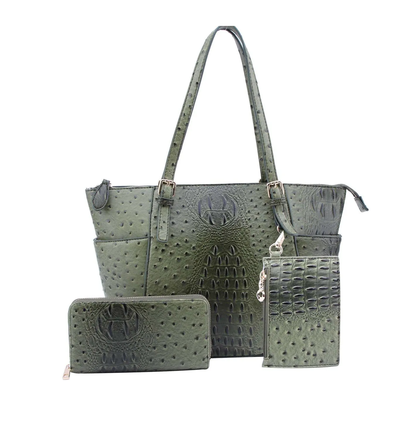 OS1009W 3 Piece Crocodile Pattern Tote Bag Set