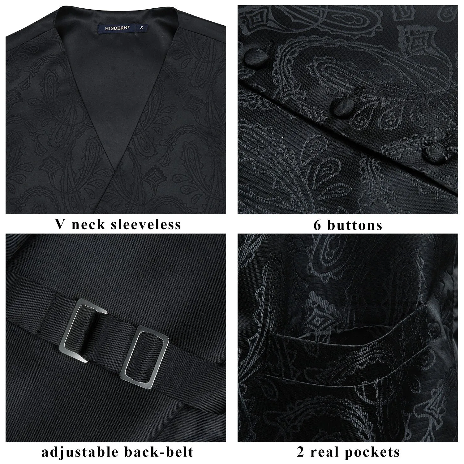 Paisley Suit Vest Tie Handkerchief Set - BLACK - 3