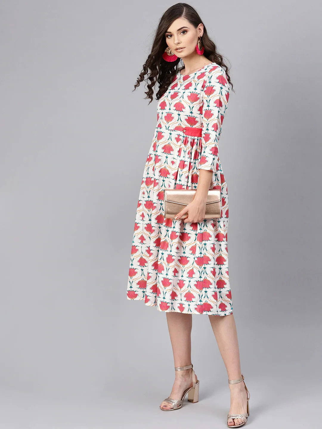 Pink Floral Side Tab Dress