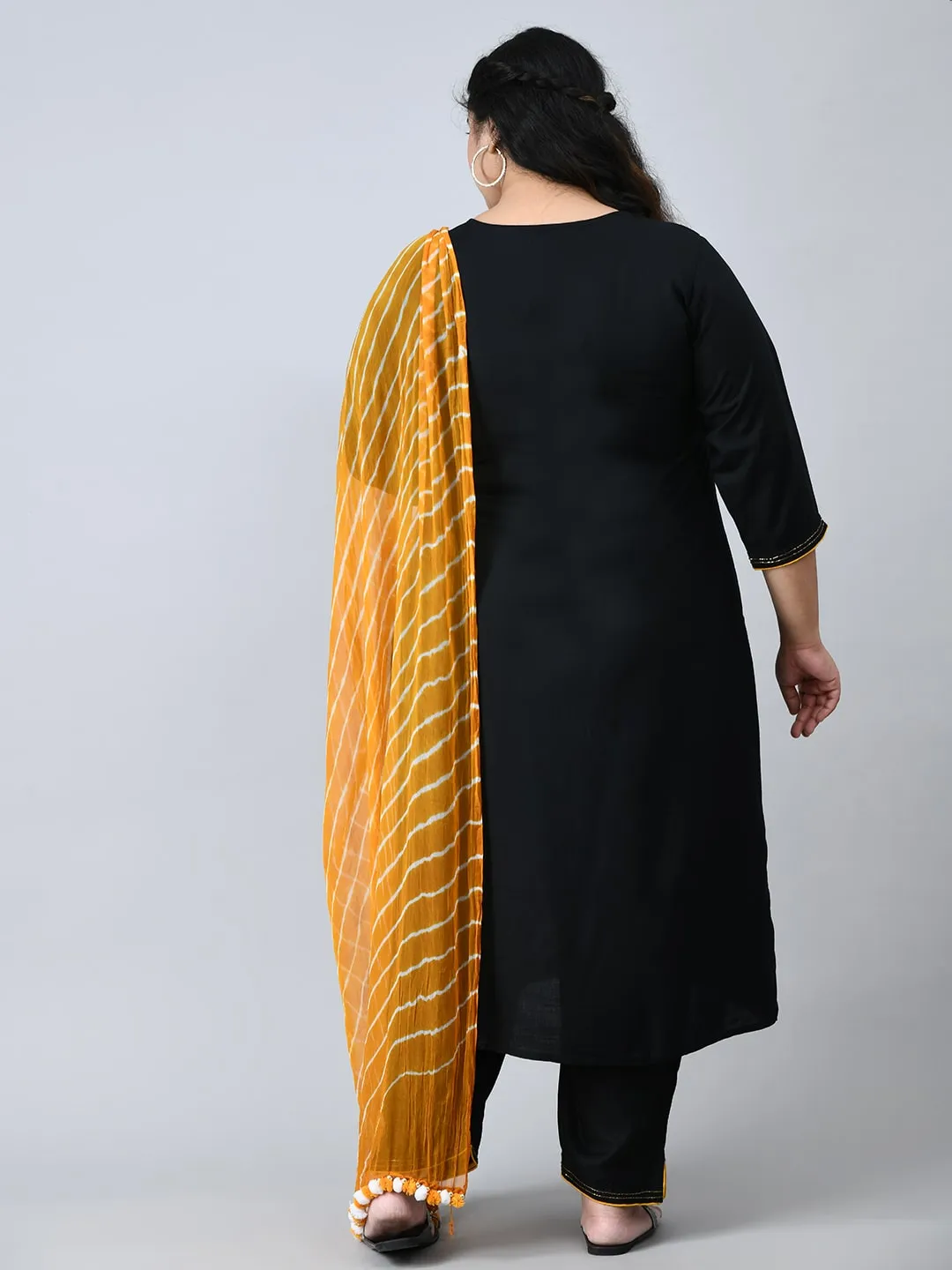 Plus Size Black Paradise Kurta Pant Set