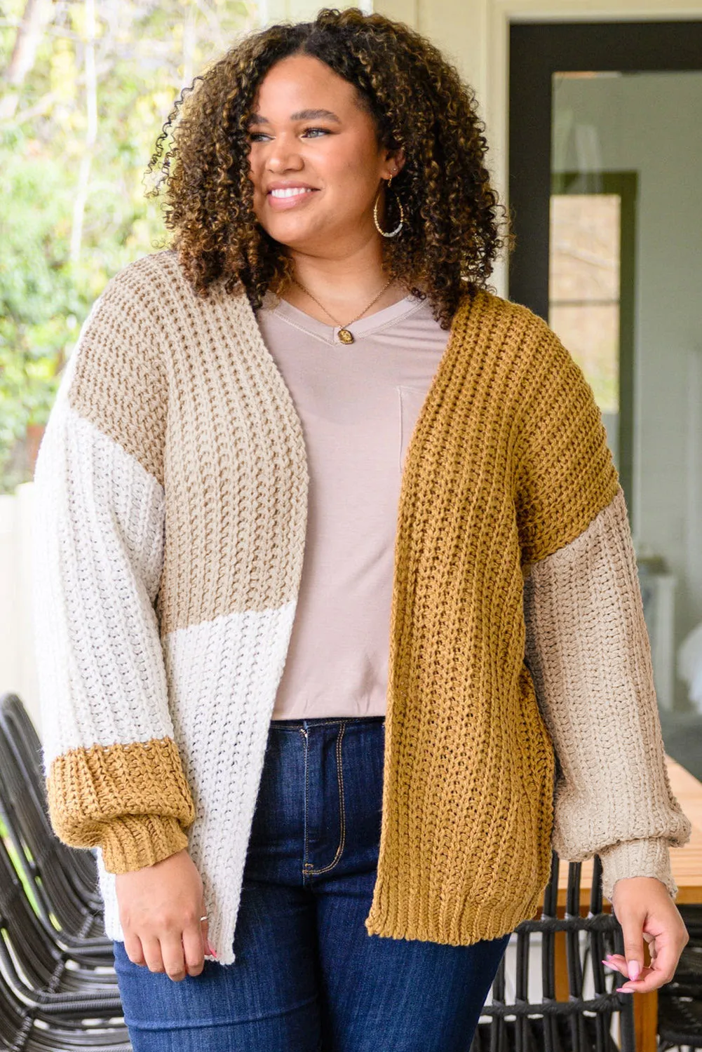 Plus Size Color Block Dropped Shoulder Cardigan