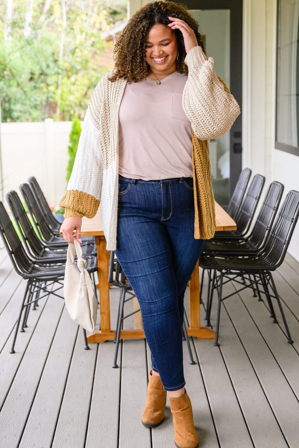 Plus Size Color Block Dropped Shoulder Cardigan