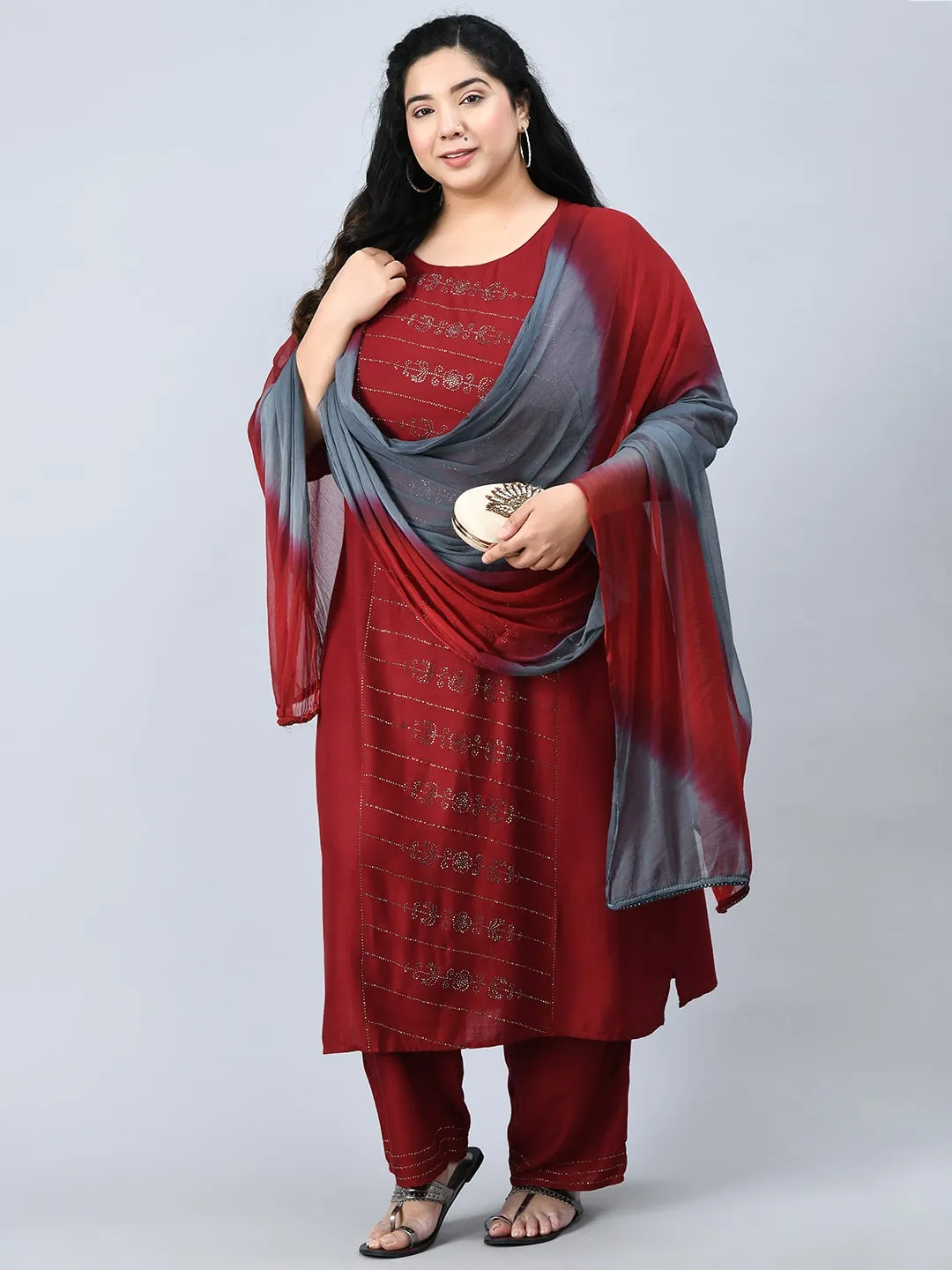 Plus Size Mesmerizing Maroon Kurta Pant Set