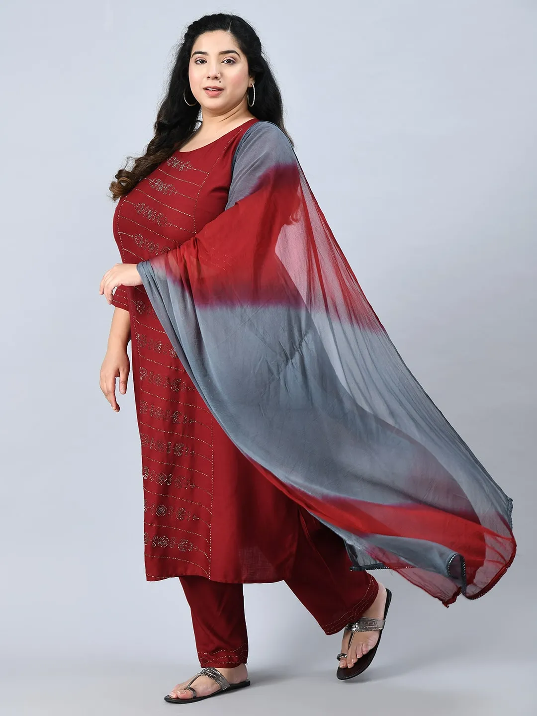 Plus Size Mesmerizing Maroon Kurta Pant Set