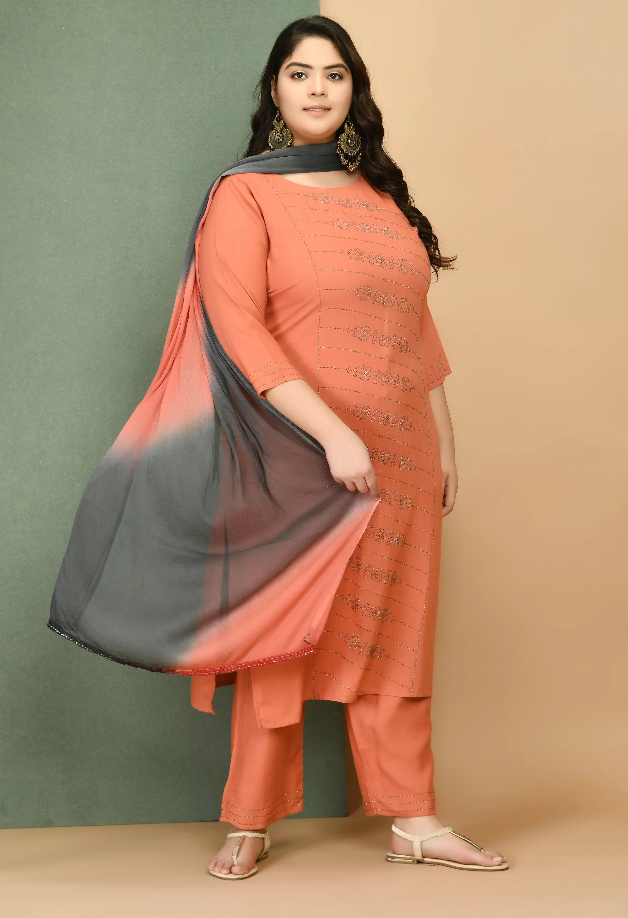 Plus Size Mesmerizing Pink Kurta Pant Set