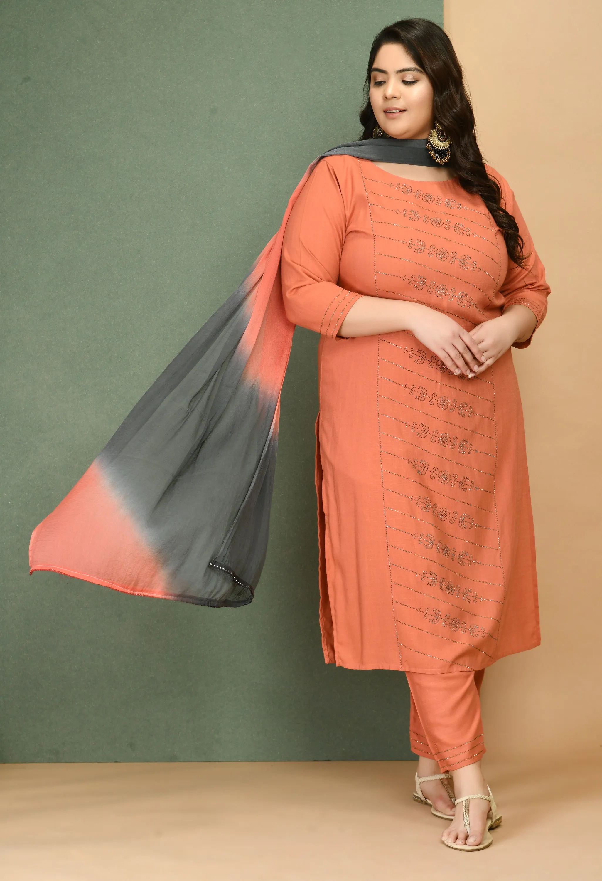 Plus Size Mesmerizing Pink Kurta Pant Set