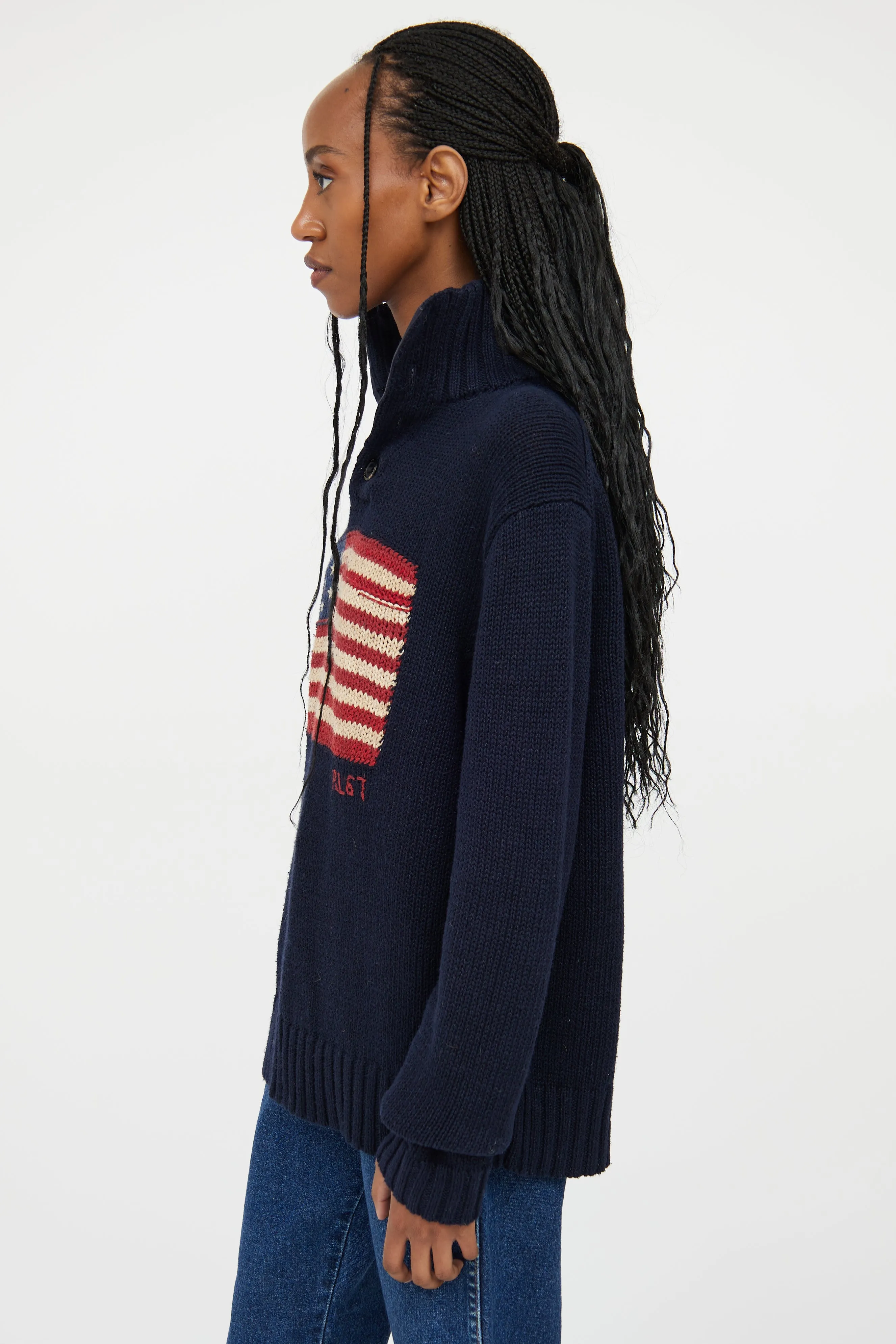 Polo Navy Knit Henley Flag Sweater