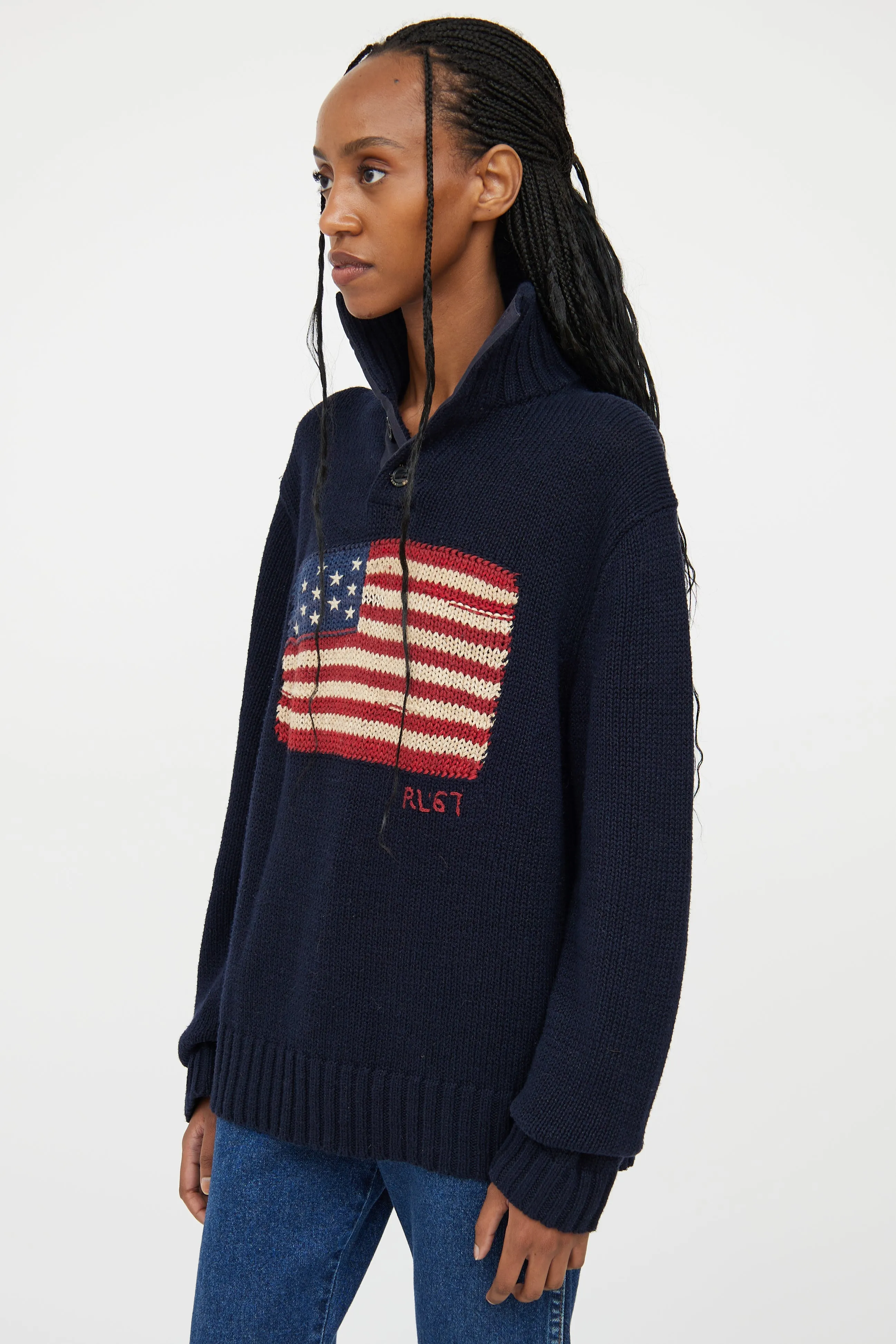 Polo Navy Knit Henley Flag Sweater