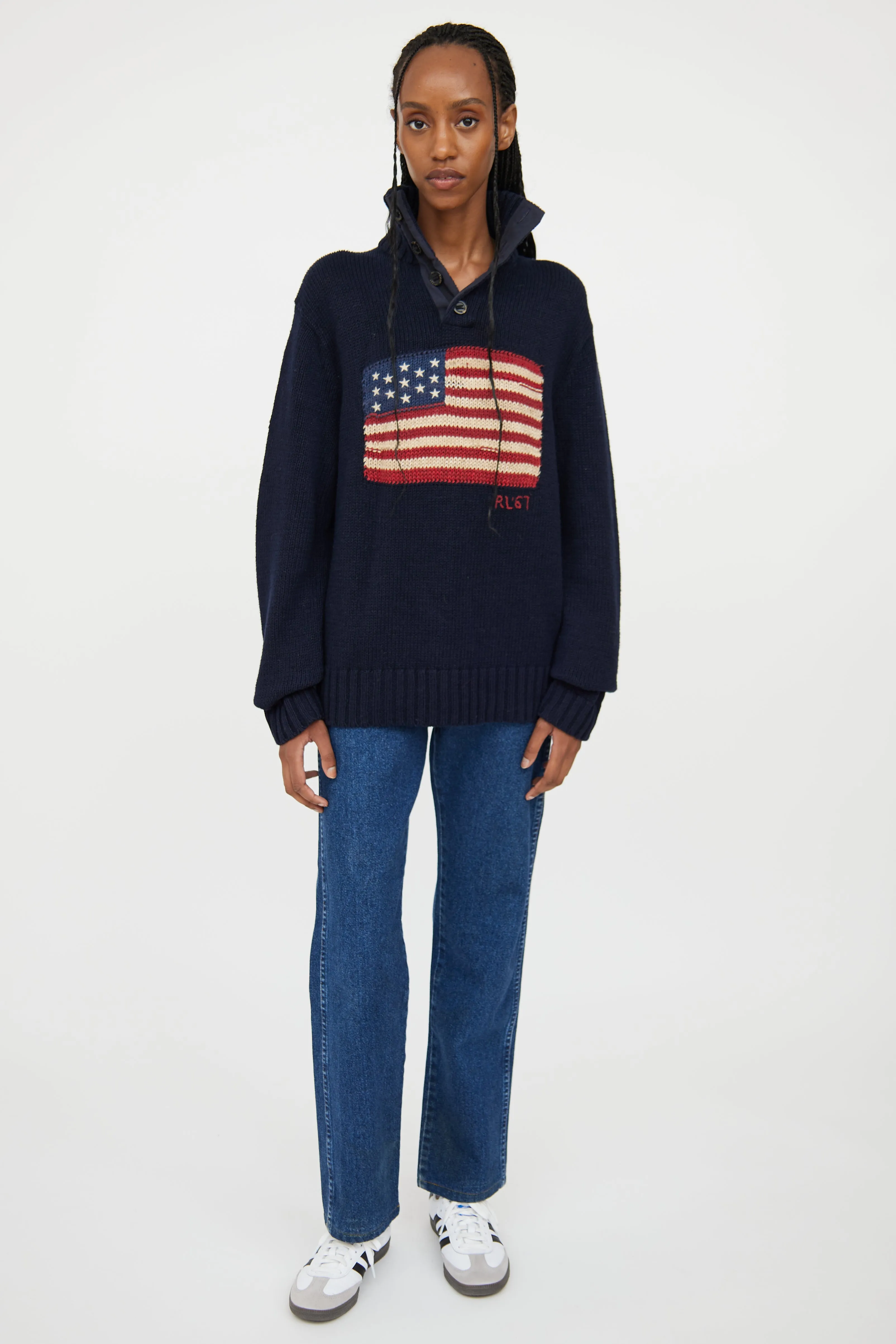 Polo Navy Knit Henley Flag Sweater