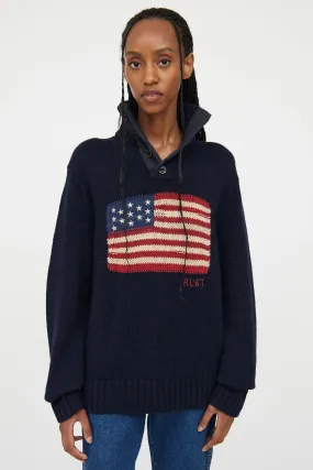 Polo Navy Knit Henley Flag Sweater